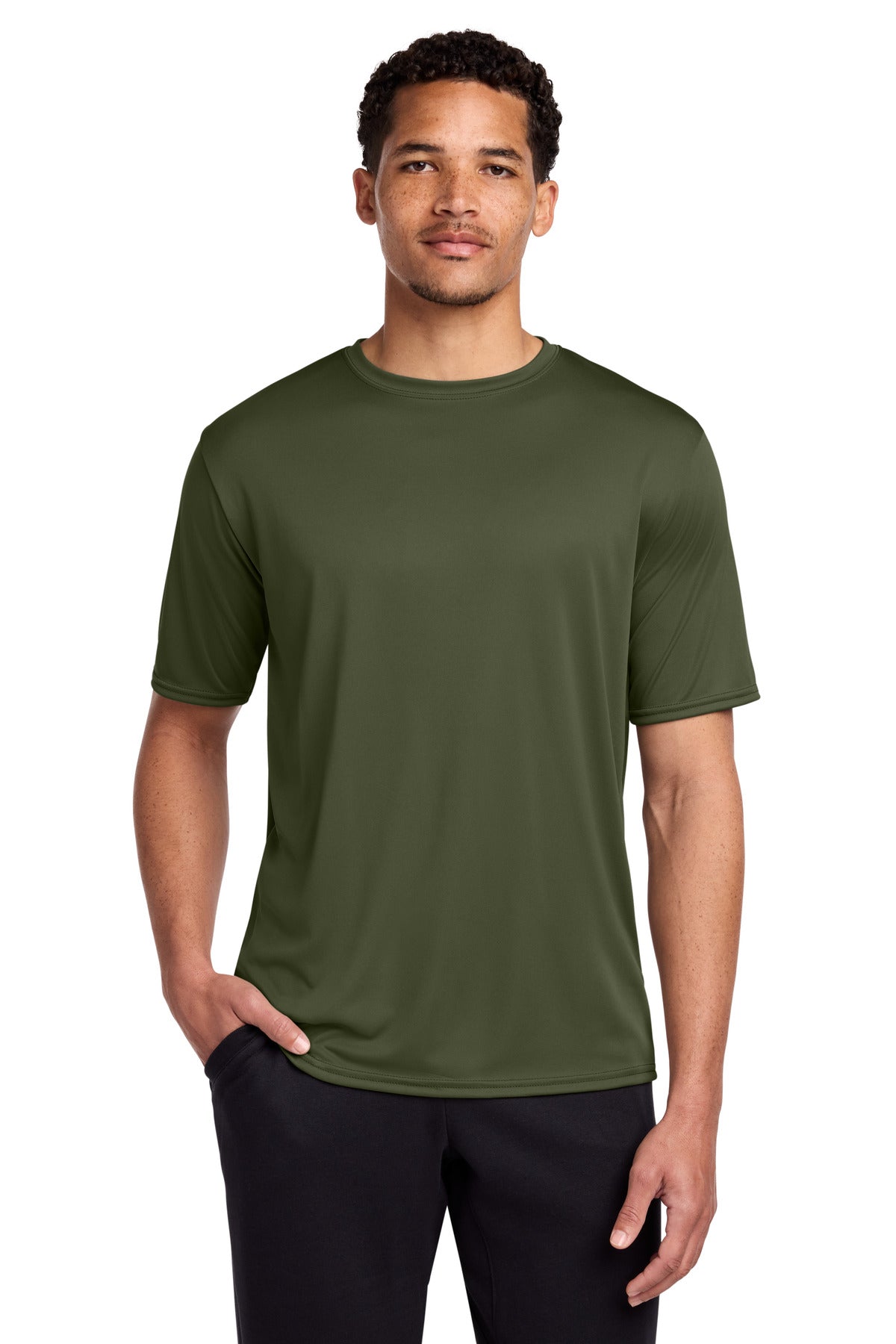 Custom Olive Drab Green Performance Tee PC380, personalized by SanCanDo Swag in Argyle, TX