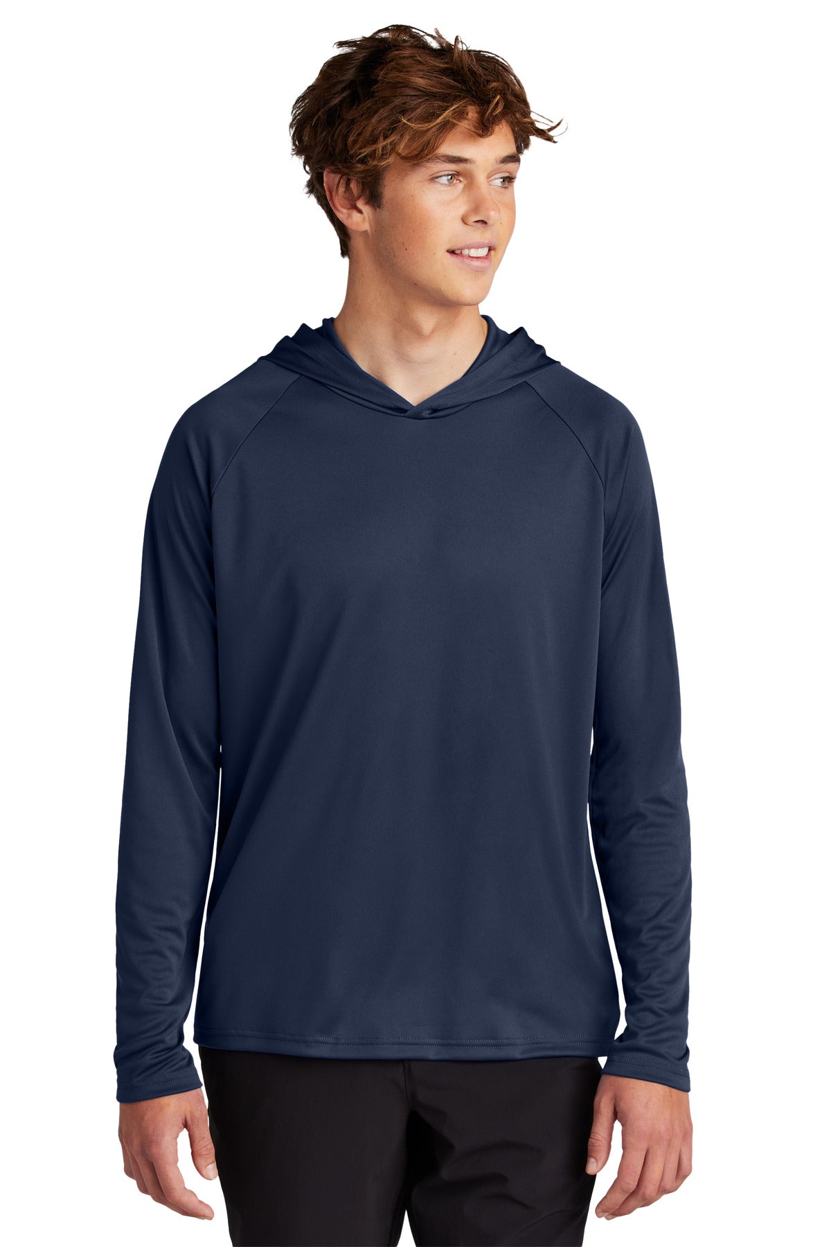 Custom Port & Company Polyester Long Sleeve Hoodie PC380H in True Navy, personalized by SanCanDo Swag in Argyle, TX