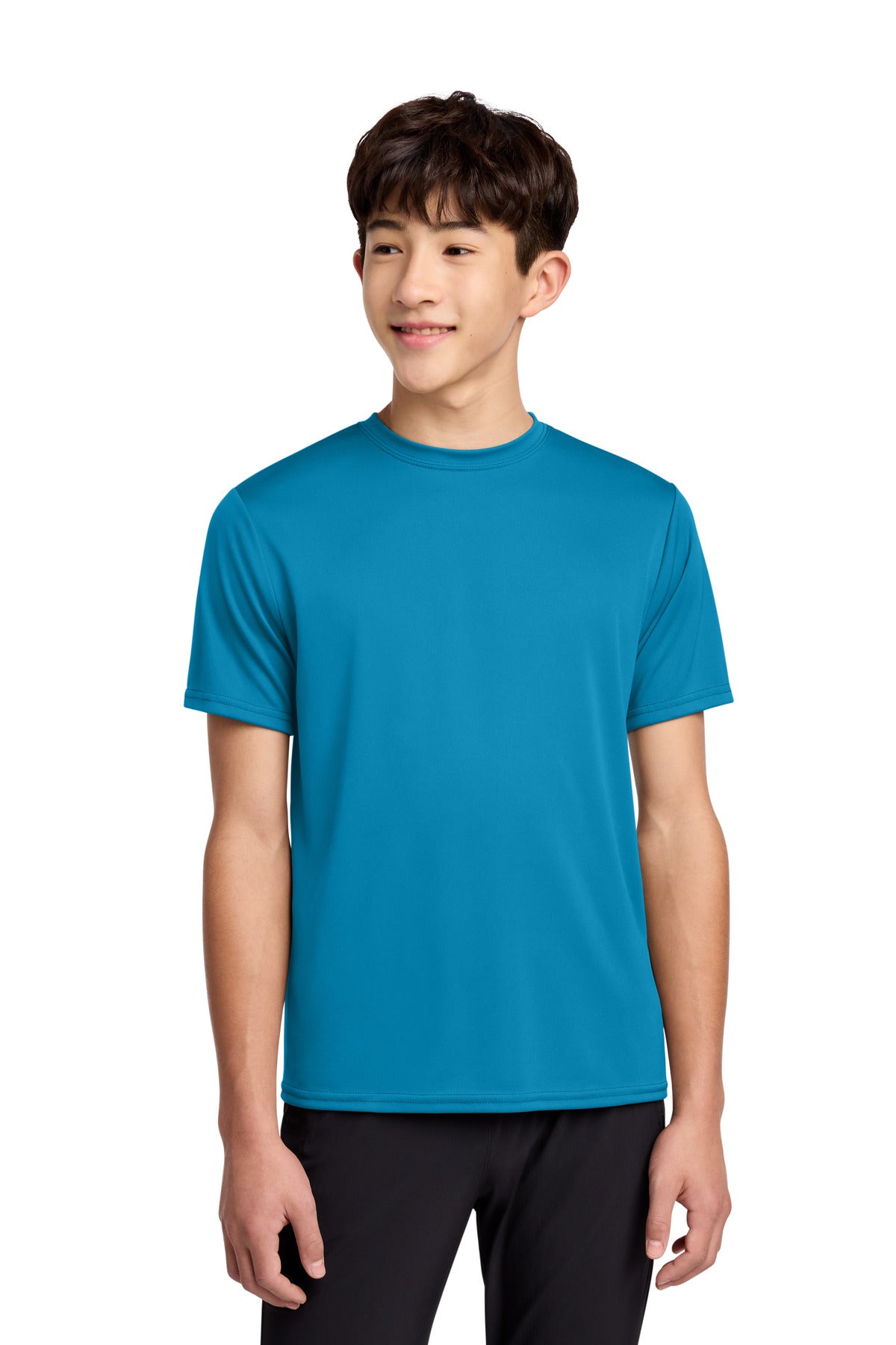 Custom Neon Blue Youth Performance Tee PC380Y, personalized by SanCanDo Swag in Argyle, TX