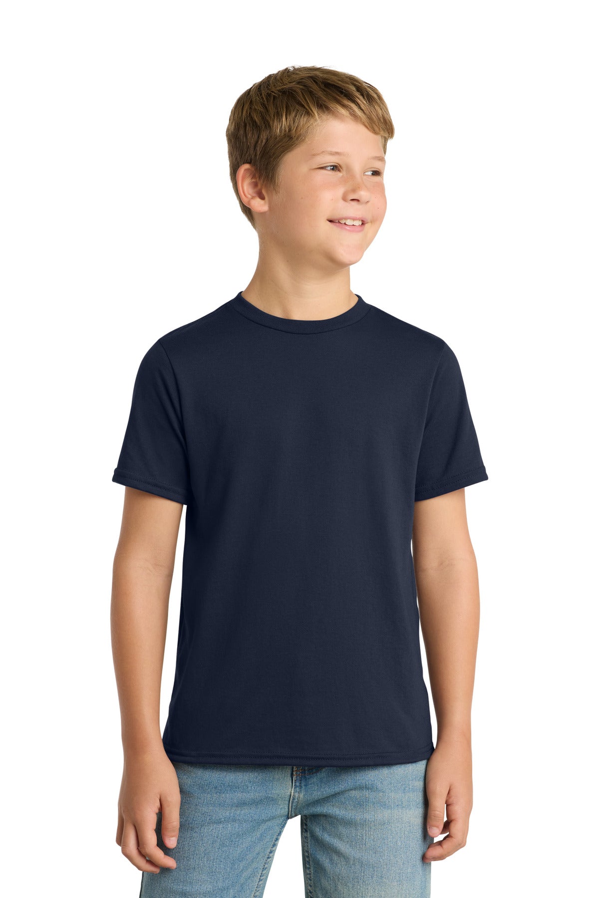 Custom Deep Navy Youth Performance Blend Tee PC381Y, personalized by SanCanDo Swag in Argyle, TX