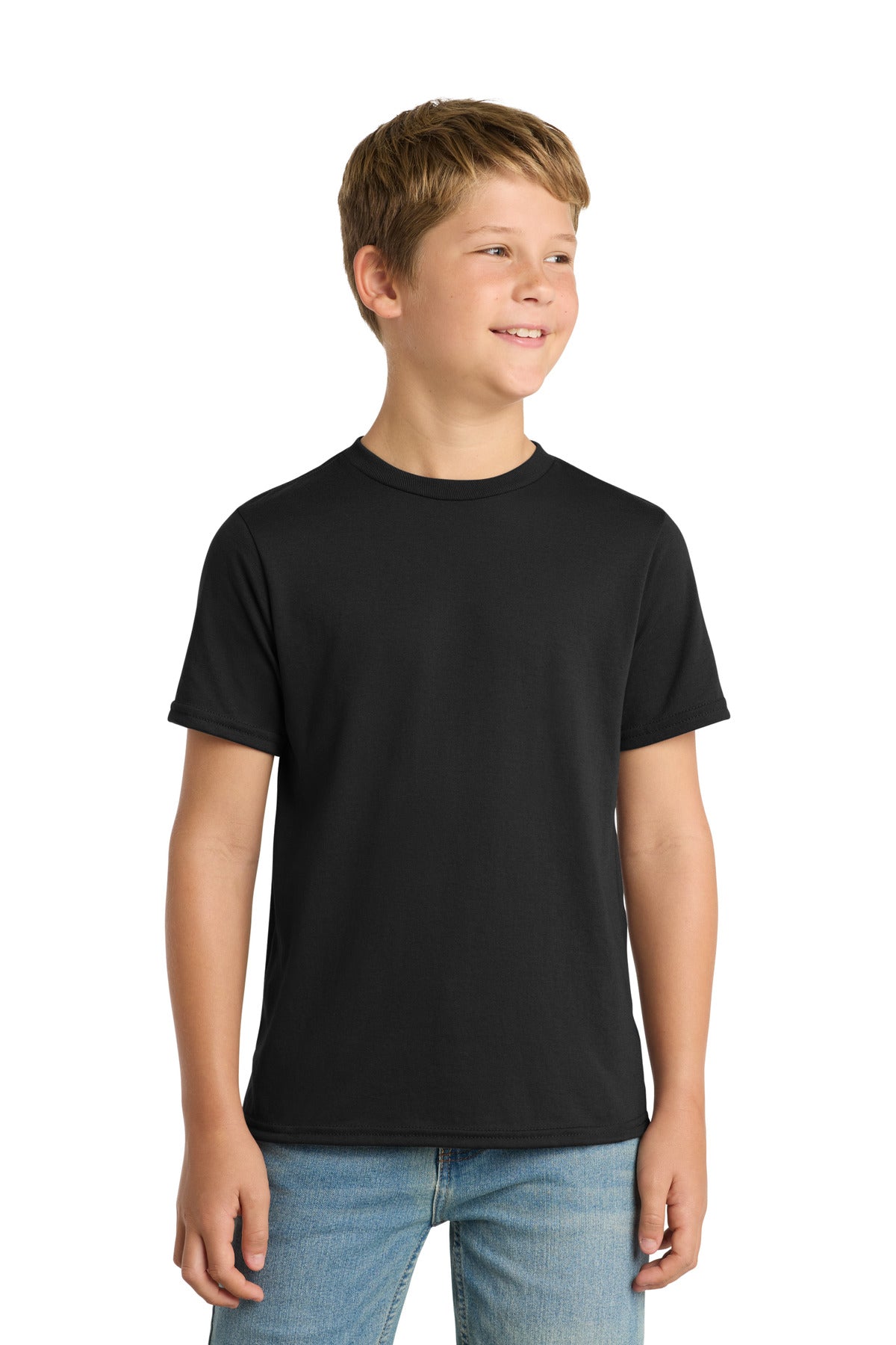 Custom Jet Black Youth Performance Blend Tee PC381Y, personalized by SanCanDo Swag in Argyle, TX