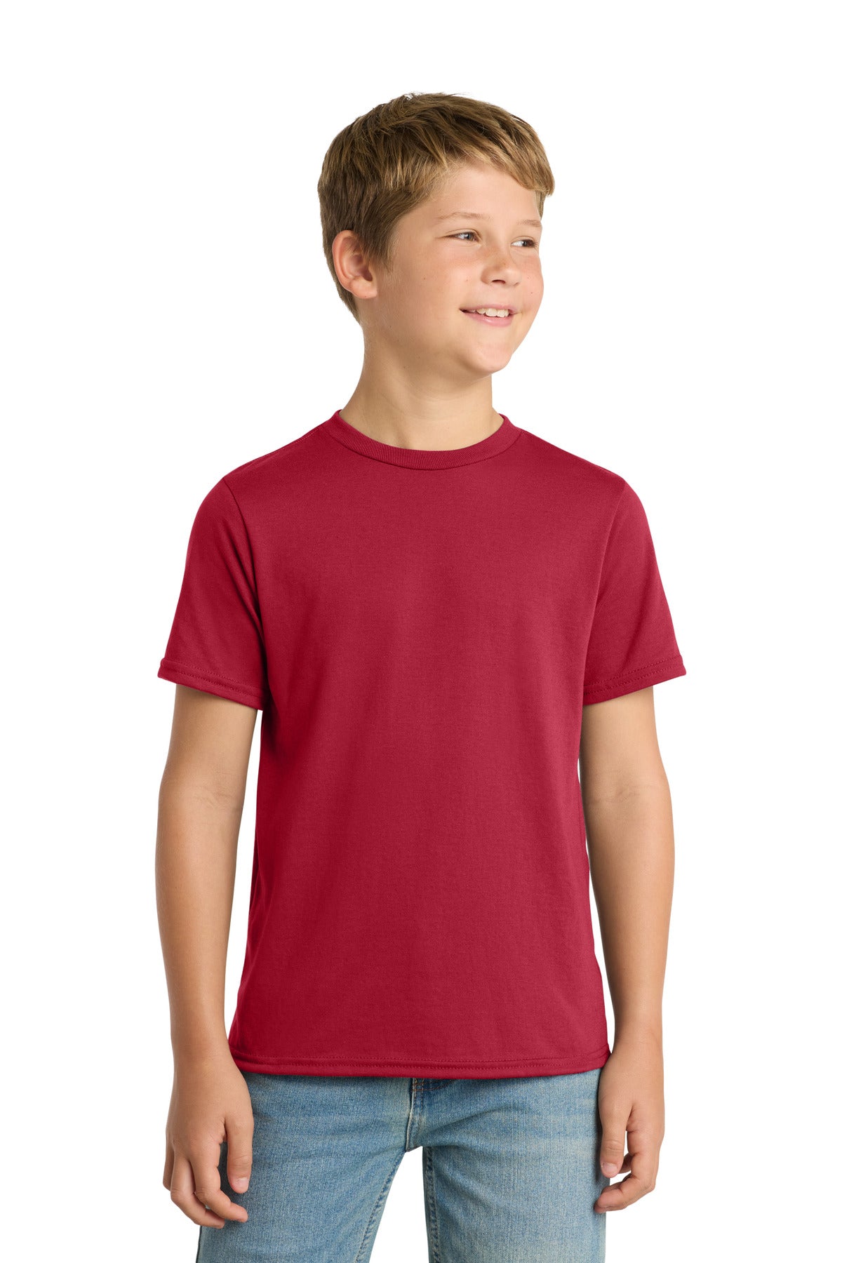 Custom Red Youth Performance Blend Tee PC381Y, personalized by SanCanDo Swag in Argyle, TX