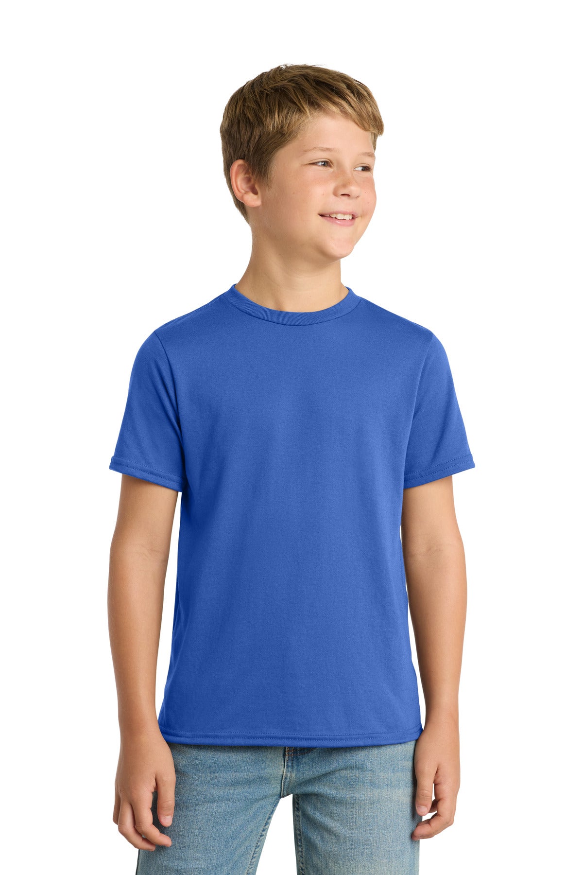 Custom True Royal Youth Performance Blend Tee PC381Y, personalized by SanCanDo Swag in Argyle, TX