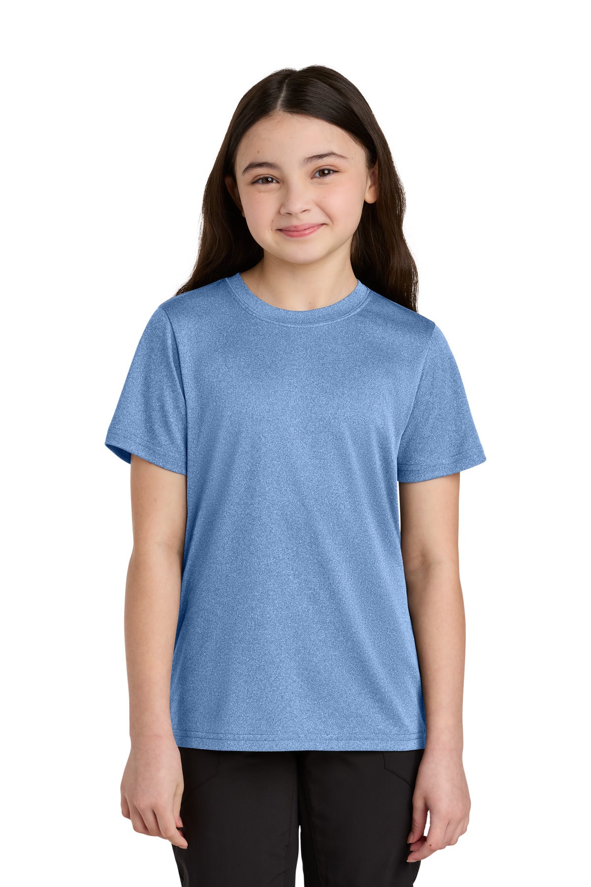 Custom Carolina Blue Heather Youth Heather Performance Tee PC390Y, personalized by SanCanDo Swag in Argyle, TX