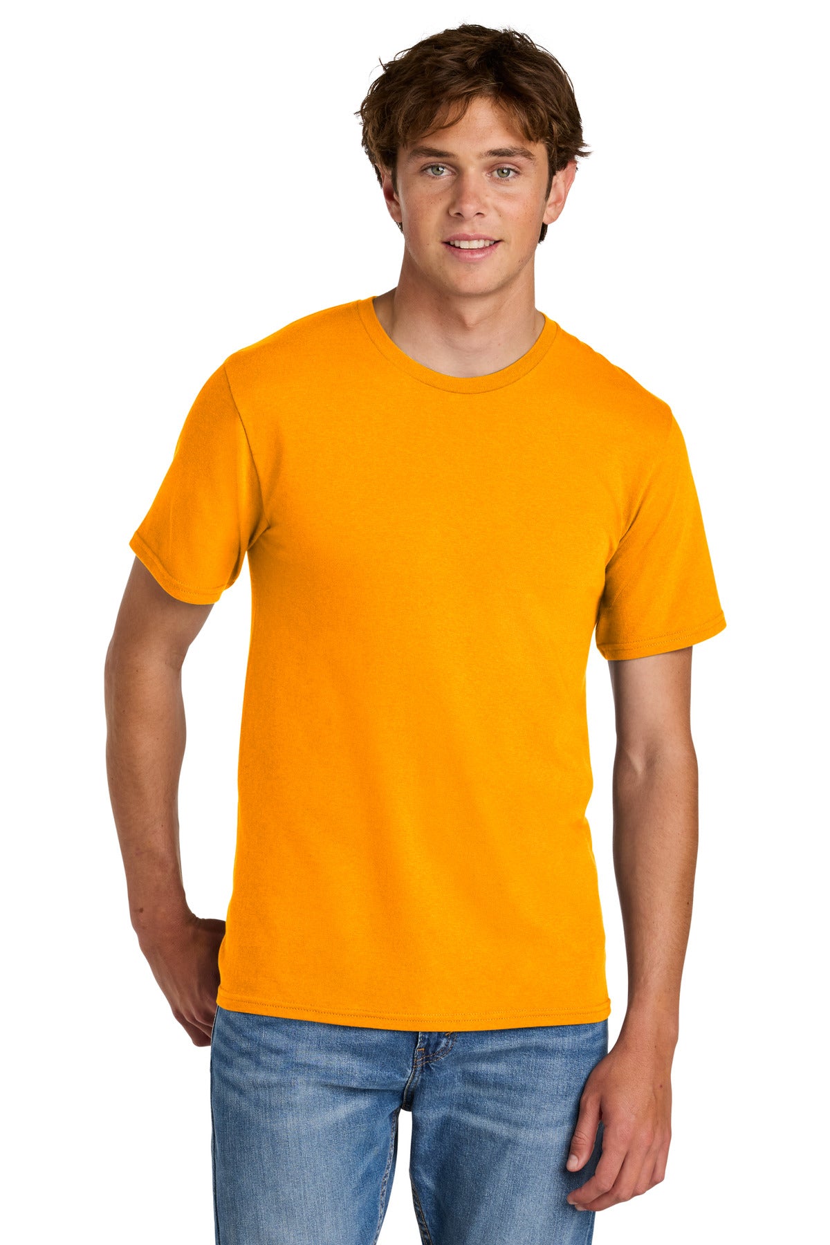 Custom Port & Company Easy Cotton Tee PC43 in Gold, personalized by SanCanDo Swag in Argyle, TX