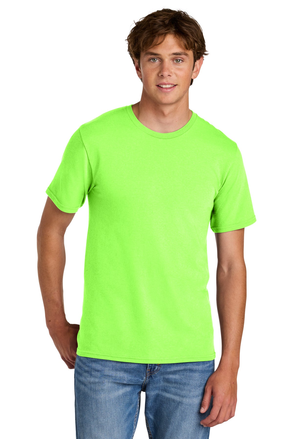 Custom Port & Company Easy Cotton Tee PC43 in Neon Green, personalized by SanCanDo Swag in Argyle, TX