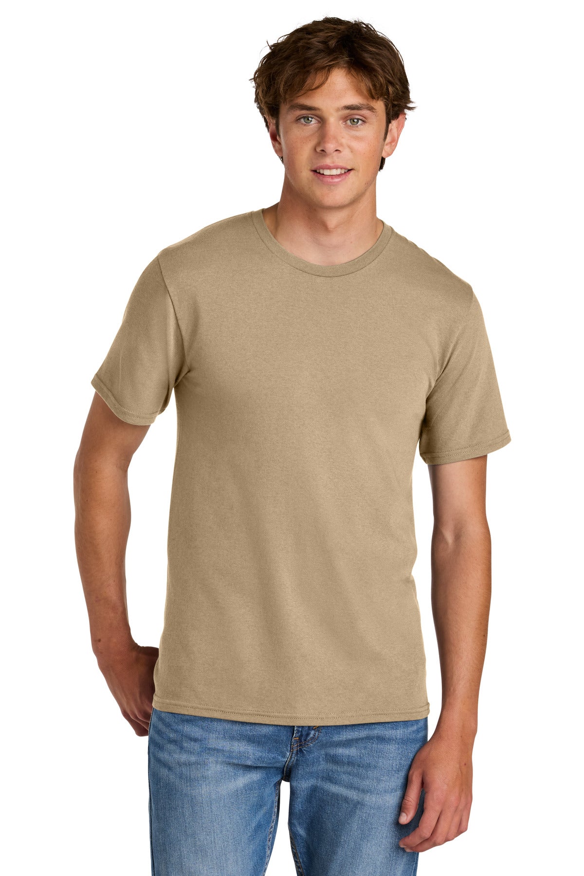 Custom Port & Company Easy Cotton Tee PC43 in Sand, personalized by SanCanDo Swag in Argyle, TX