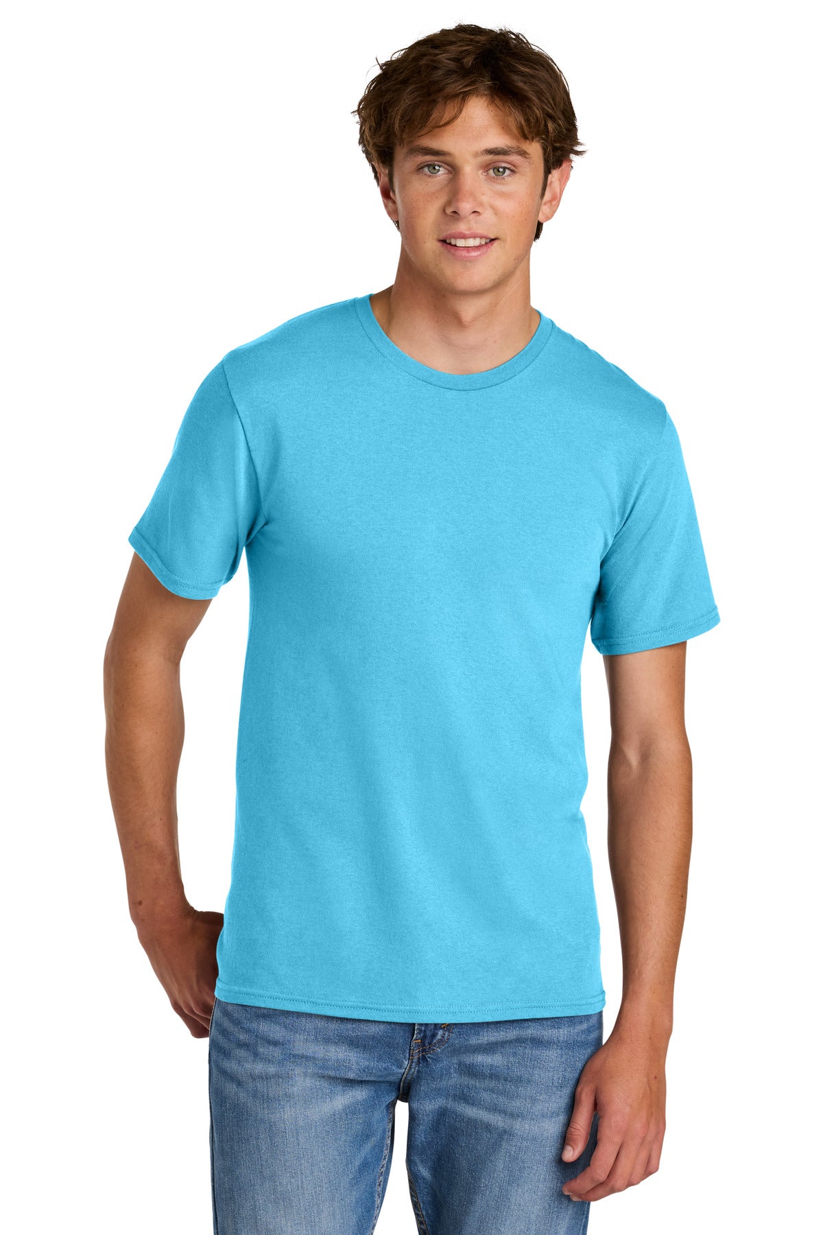 Custom Port & Company Easy Cotton Tee PC43 in Tidal Wave, personalized by SanCanDo Swag in Argyle, TX
