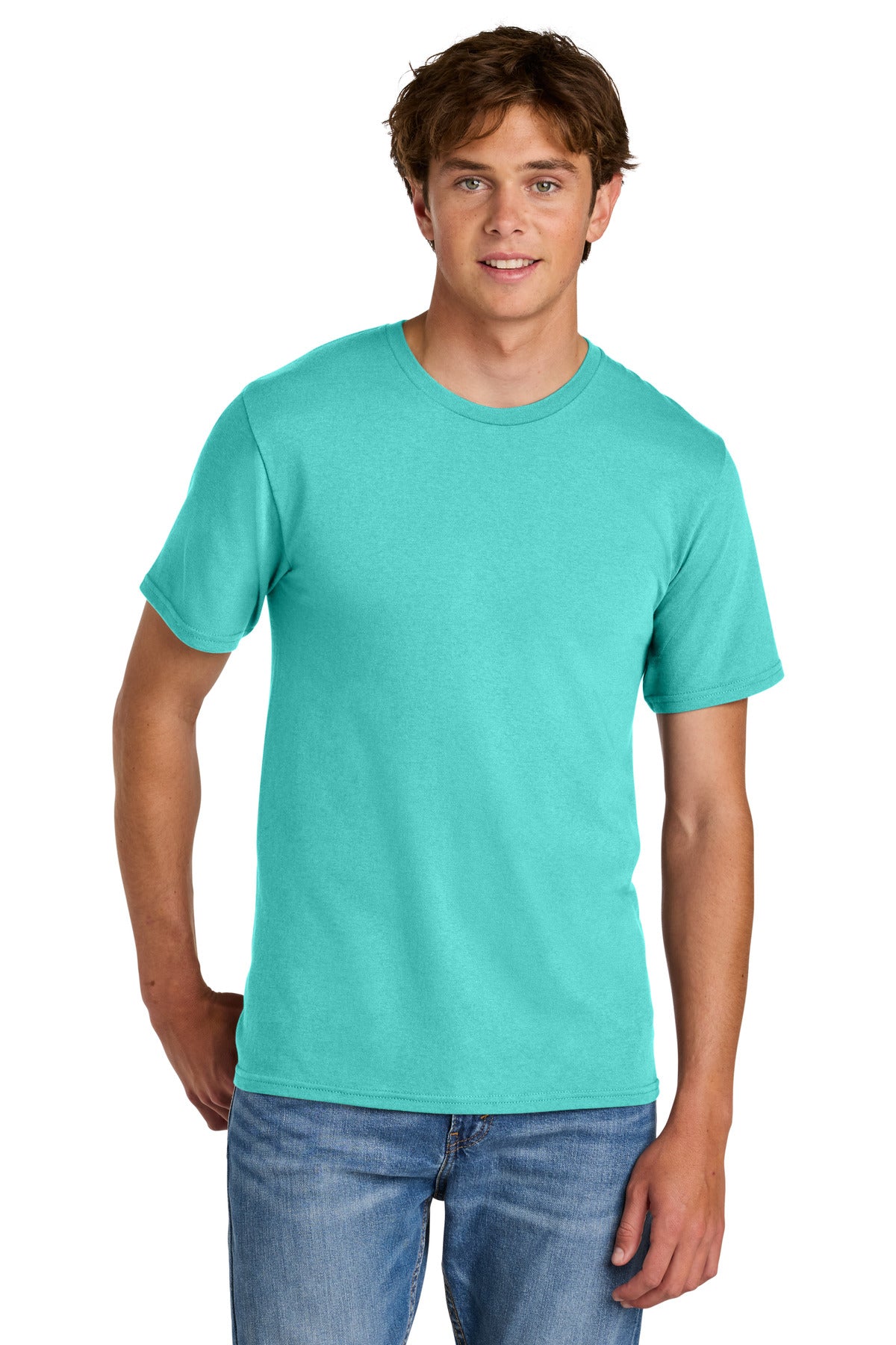 Custom Port & Company Easy Cotton Tee PC43 in Aqua, personalized by SanCanDo Swag in Argyle, TX