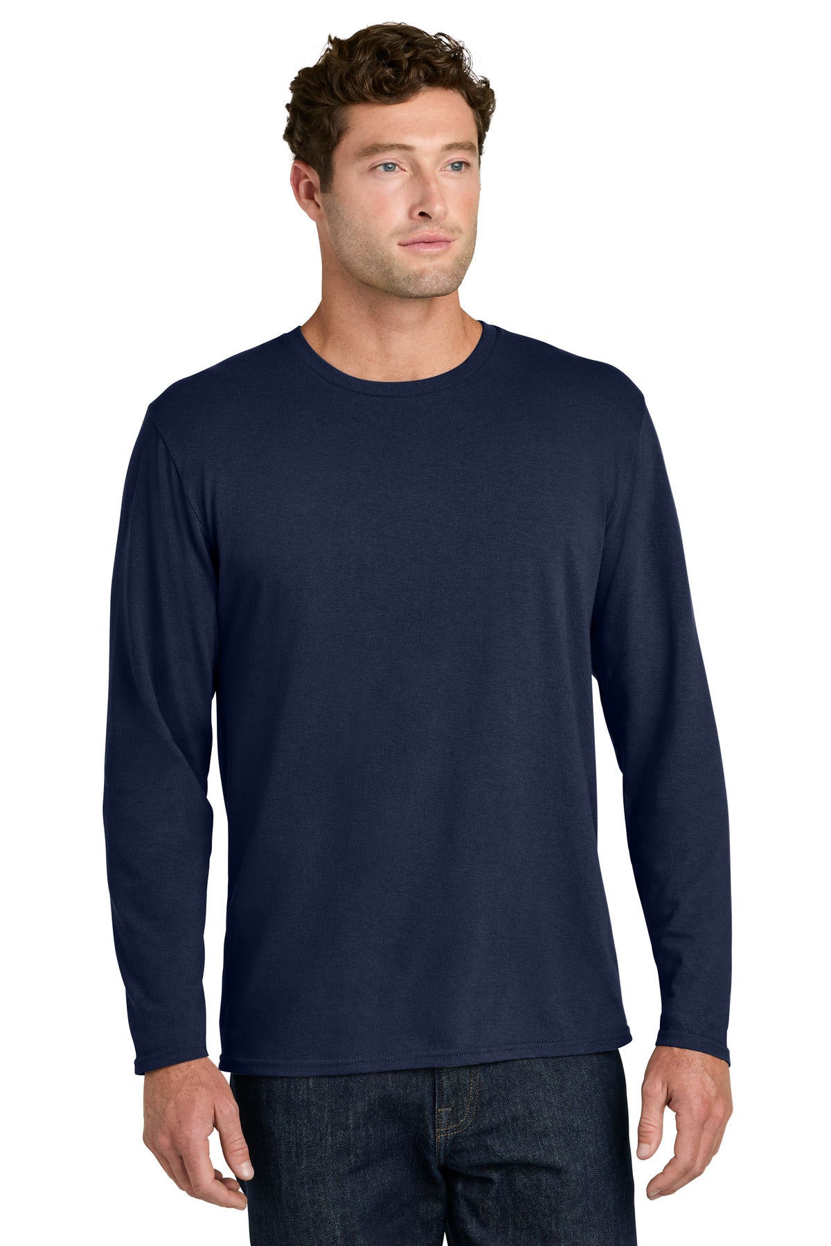 Custom Port & Company Long Sleeve Tee PC43LS in True Navy, personalized by SanCanDo Swag in Argyle, TX