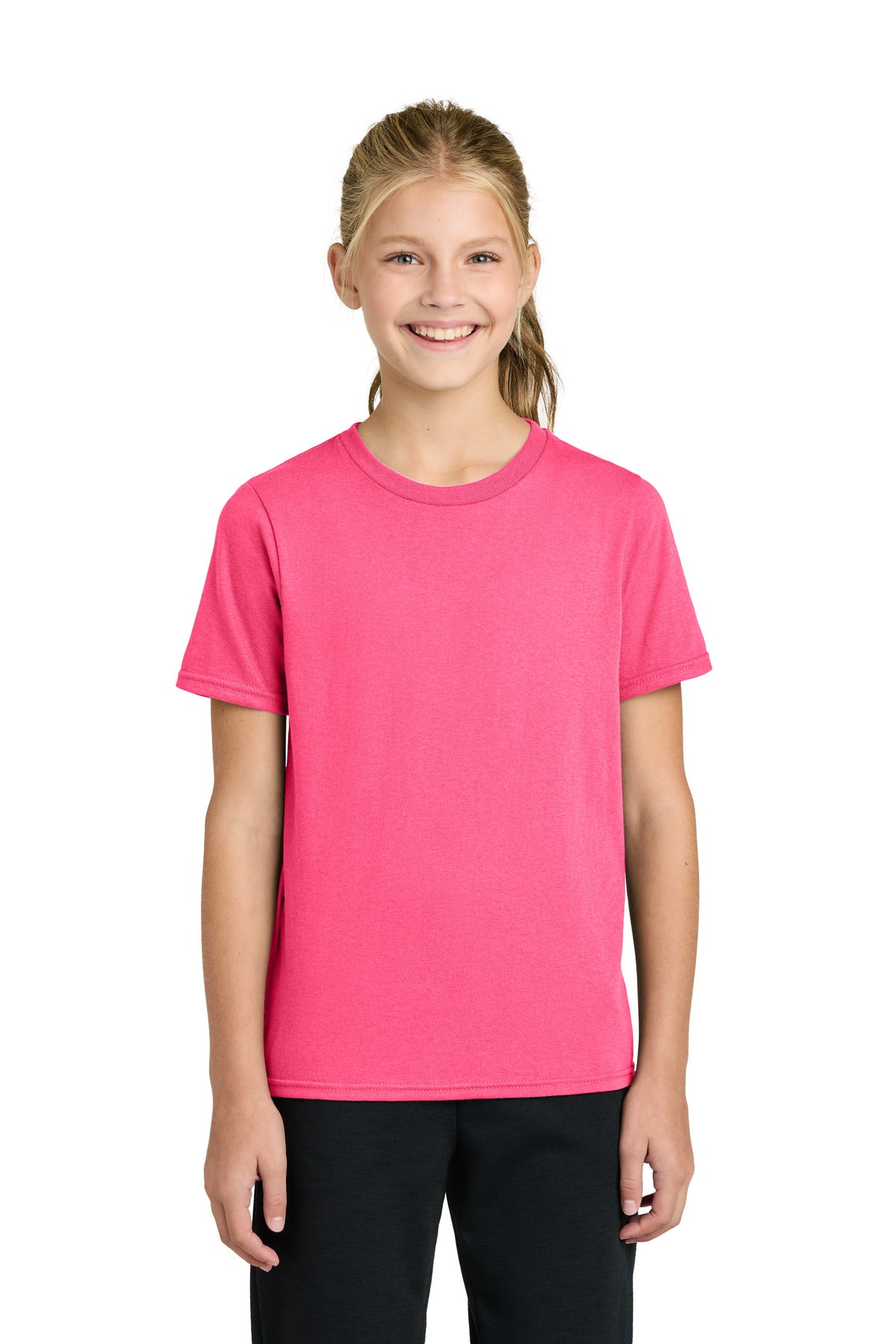 Custom Neon Pink Youth Easy Cotton Tee PC43Y, personalized by SanCanDo Swag in Argyle, TX
