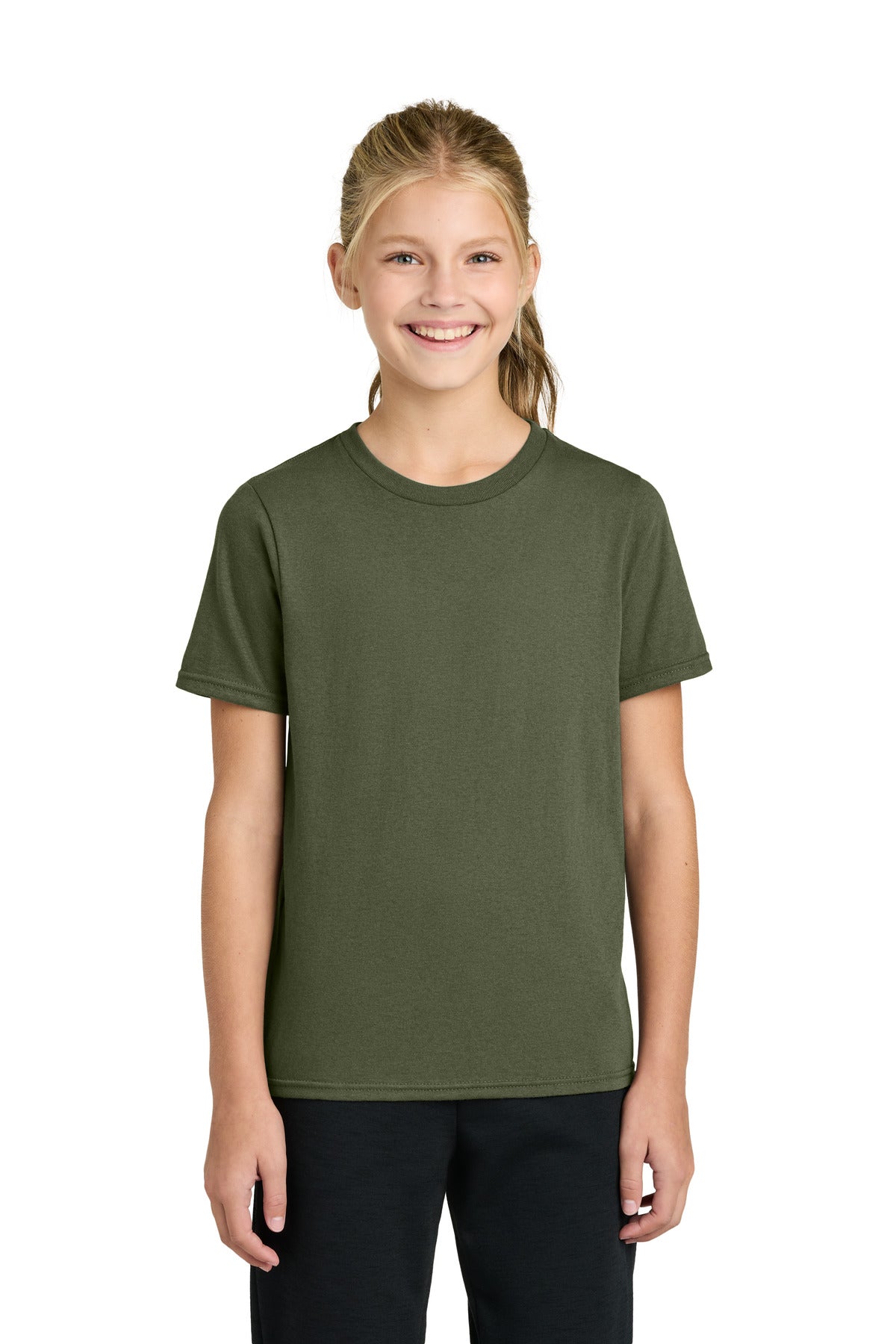 Custom Olive Drab Green Youth Easy Cotton Tee PC43Y, personalized by SanCanDo Swag in Argyle, TX