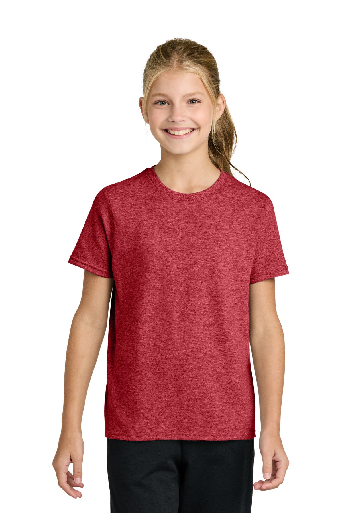 Custom Heather Red Youth Easy Cotton Tee PC43Y, personalized by SanCanDo Swag in Argyle, TX