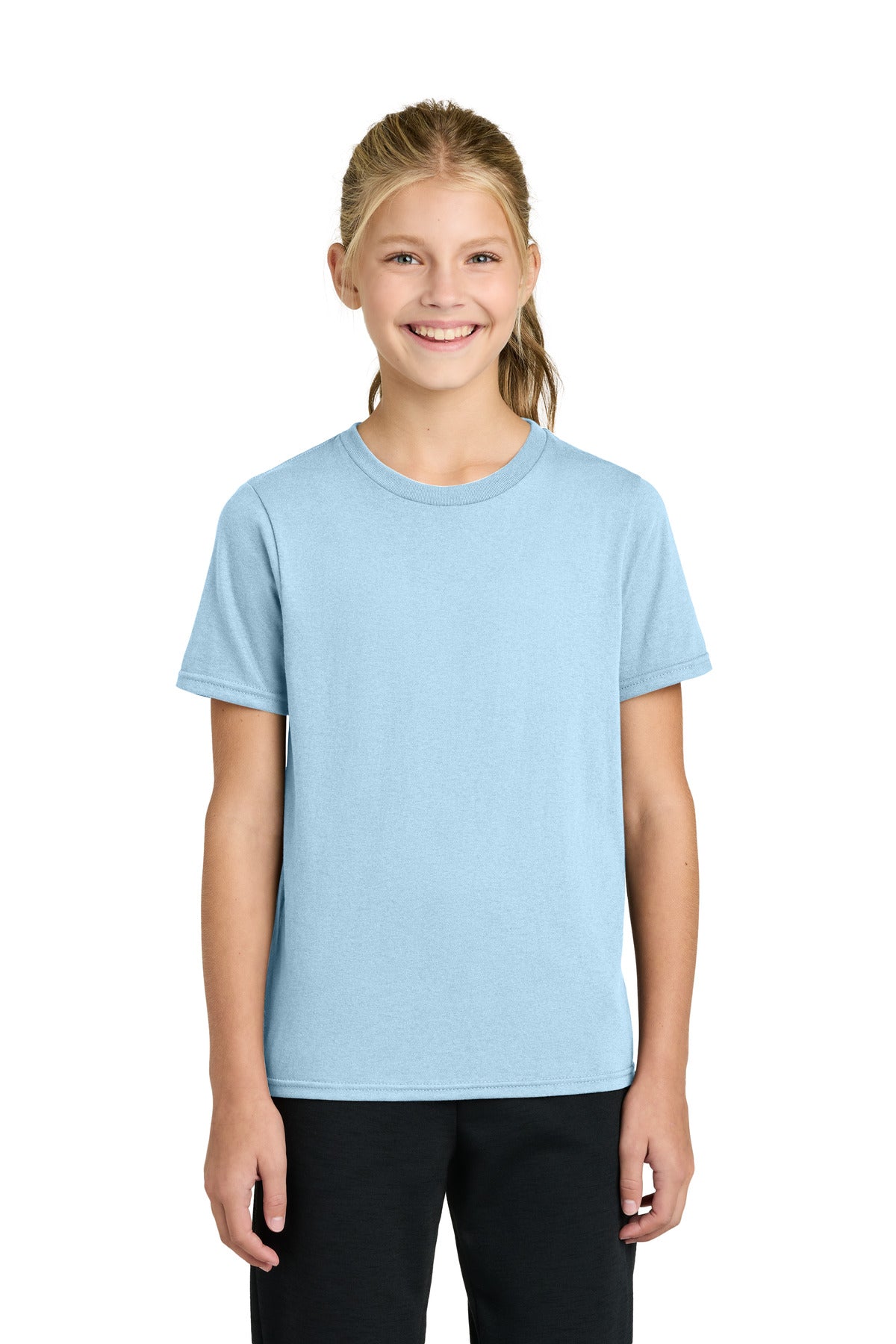 Custom Ice Blue Youth Easy Cotton Tee PC43Y, personalized by SanCanDo Swag in Argyle, TX