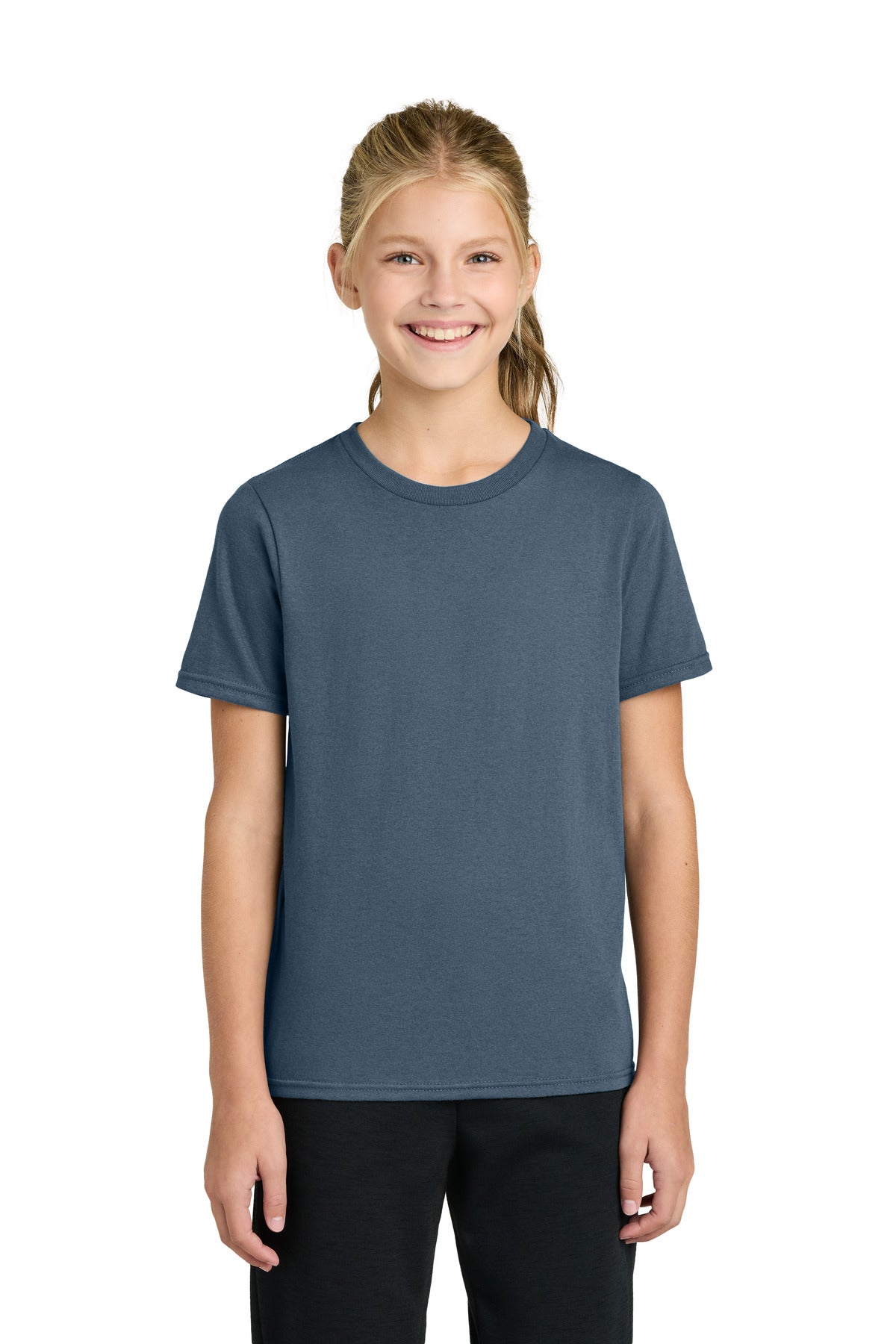 Custom Steel Blue Youth Easy Cotton Tee PC43Y, personalized by SanCanDo Swag in Argyle, TX