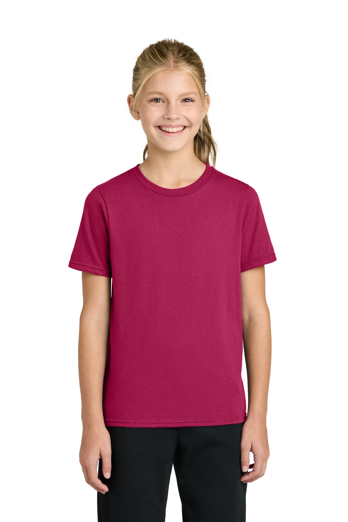 Custom Flush Pink Youth Easy Cotton Tee PC43Y, personalized by SanCanDo Swag in Argyle, TX