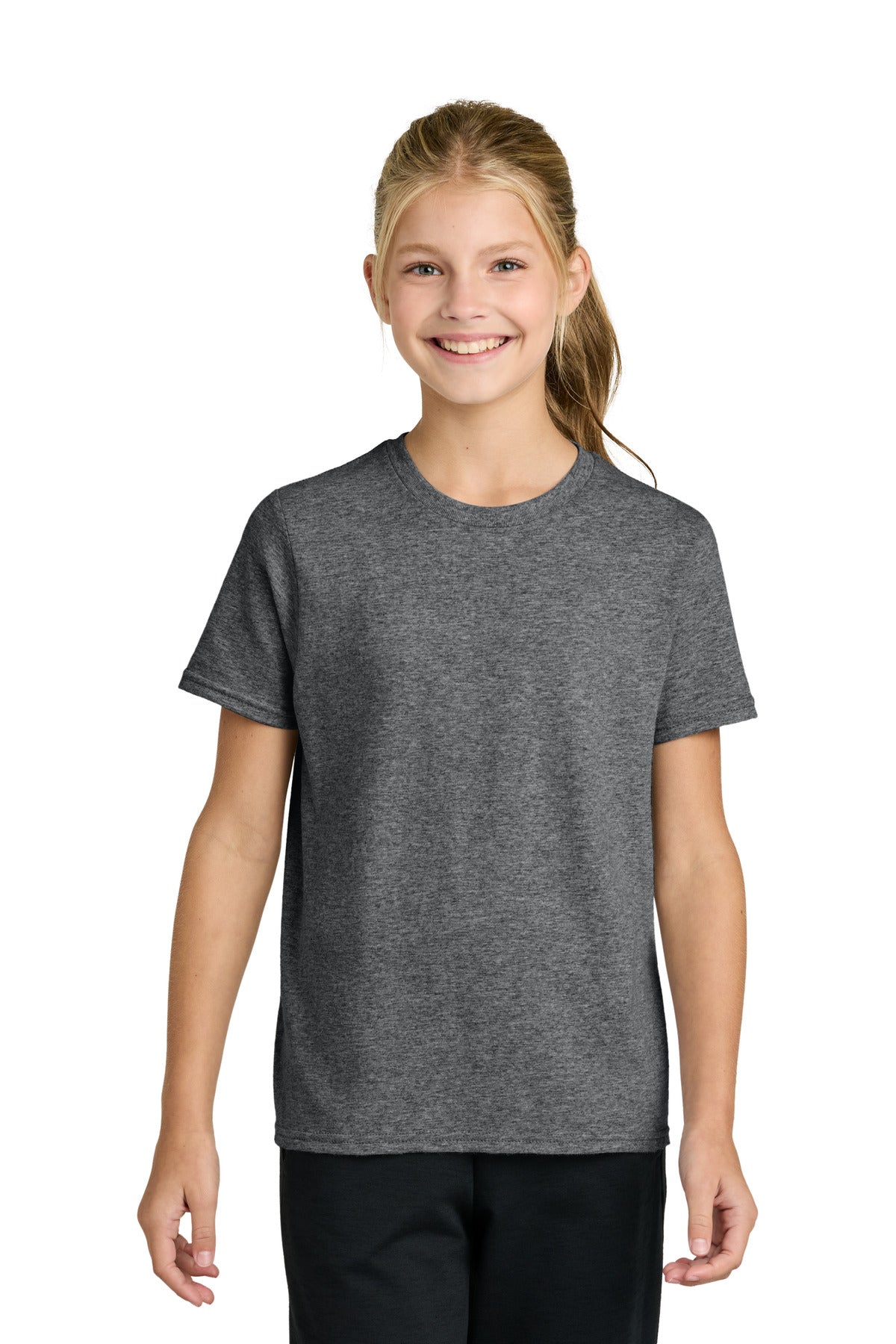 Custom Graphite Heather Youth Easy Cotton Tee PC43Y, personalized by SanCanDo Swag in Argyle, TX