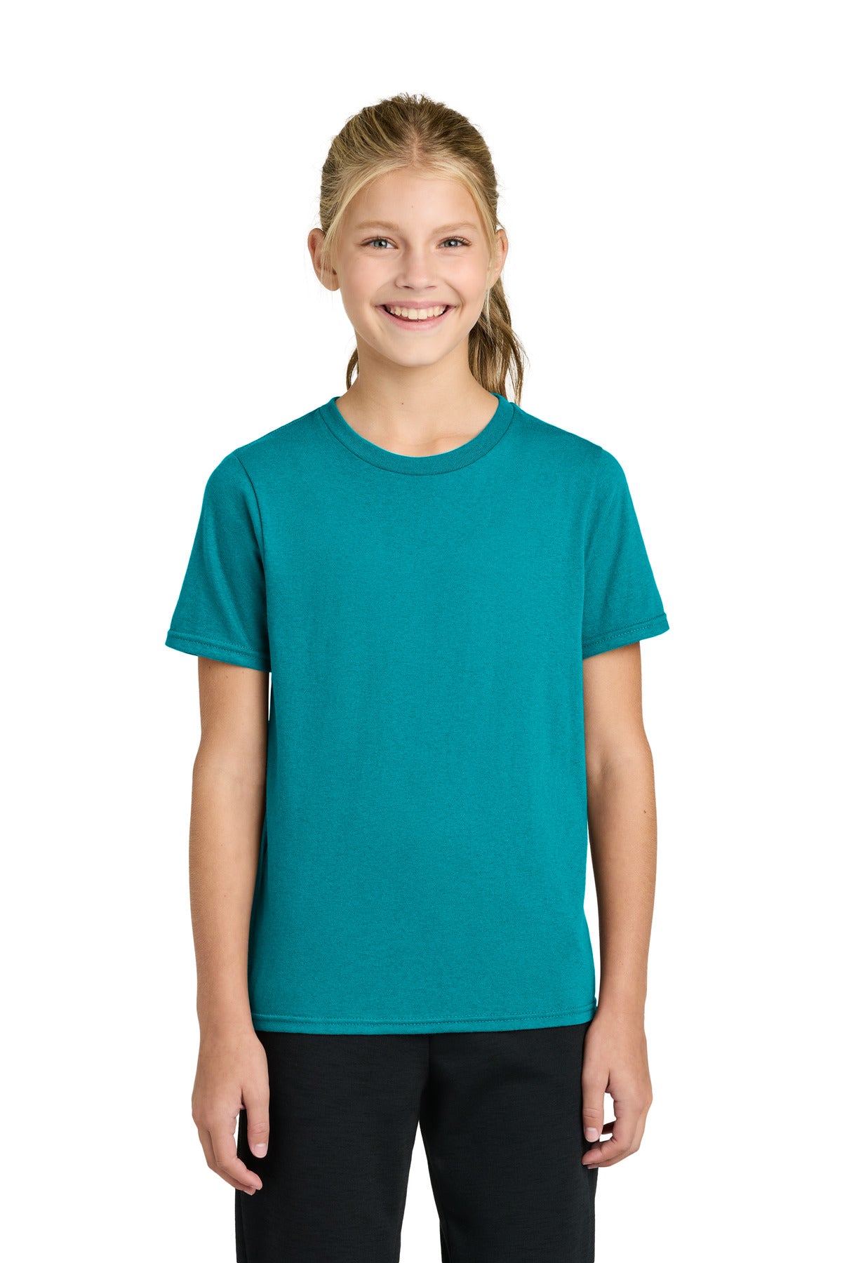 Custom Bright Aqua Youth Easy Cotton Tee PC43Y, personalized by SanCanDo Swag in Argyle, TX
