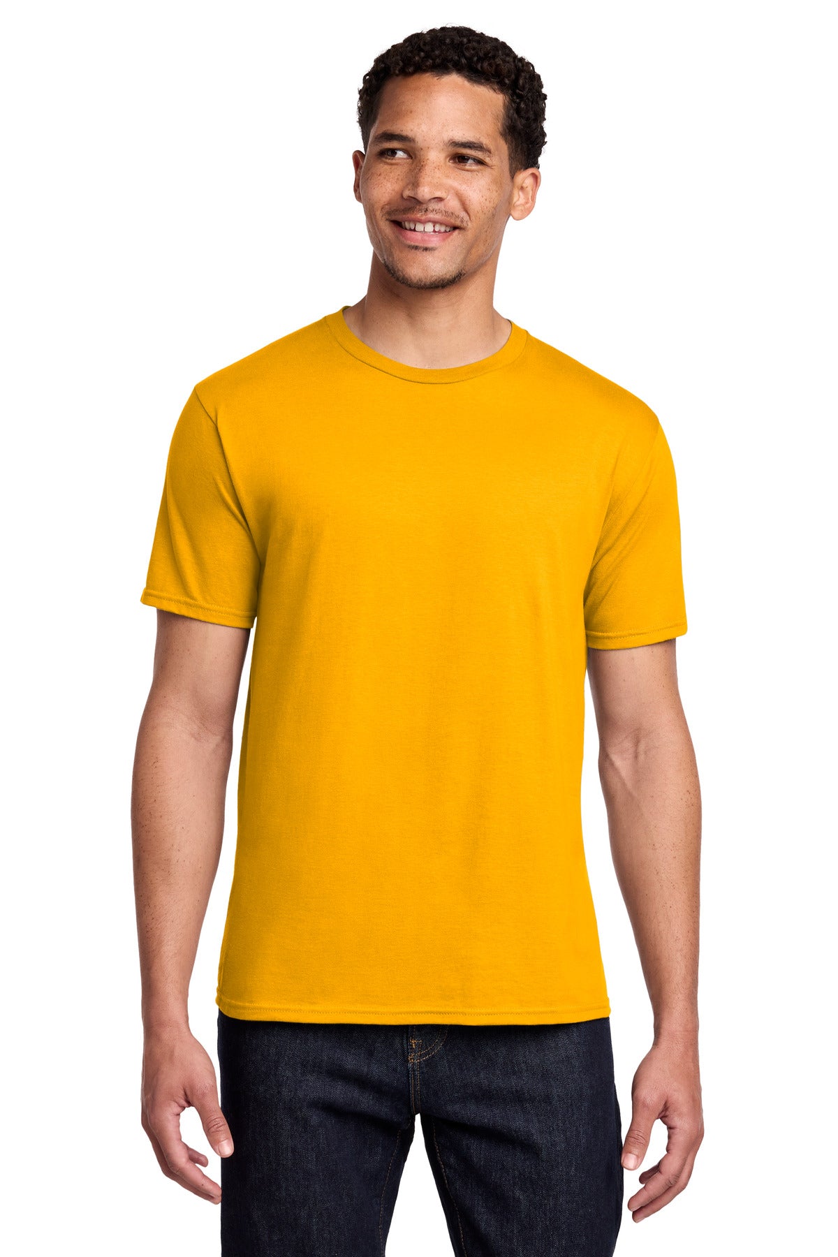 Custom Port & Company Tee PC450 in Bright Gold, personalized by SanCanDo Swag in Argyle, TX