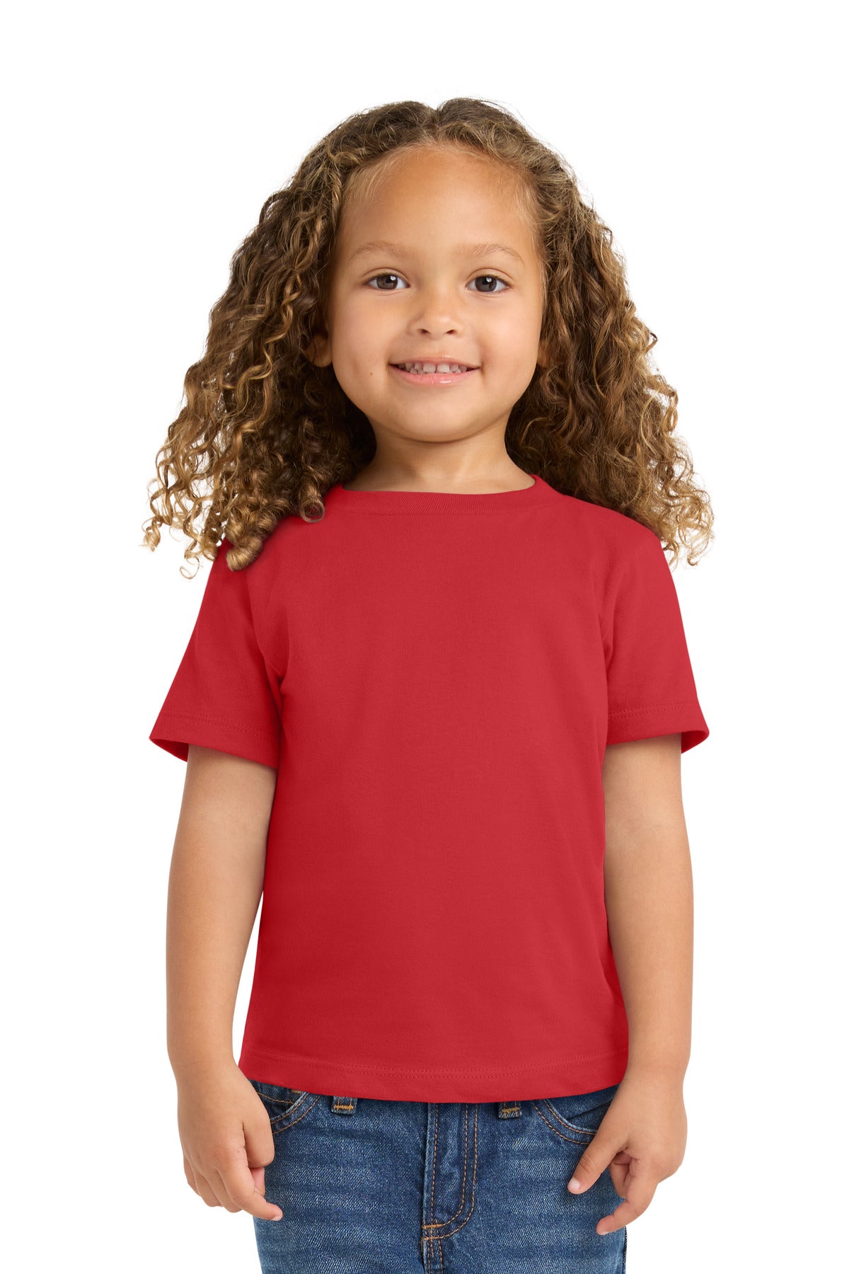 Custom Port & Company Toddler Tee PC450TD in Bright Red, personalized by SanCanDo Swag in Argyle, TX