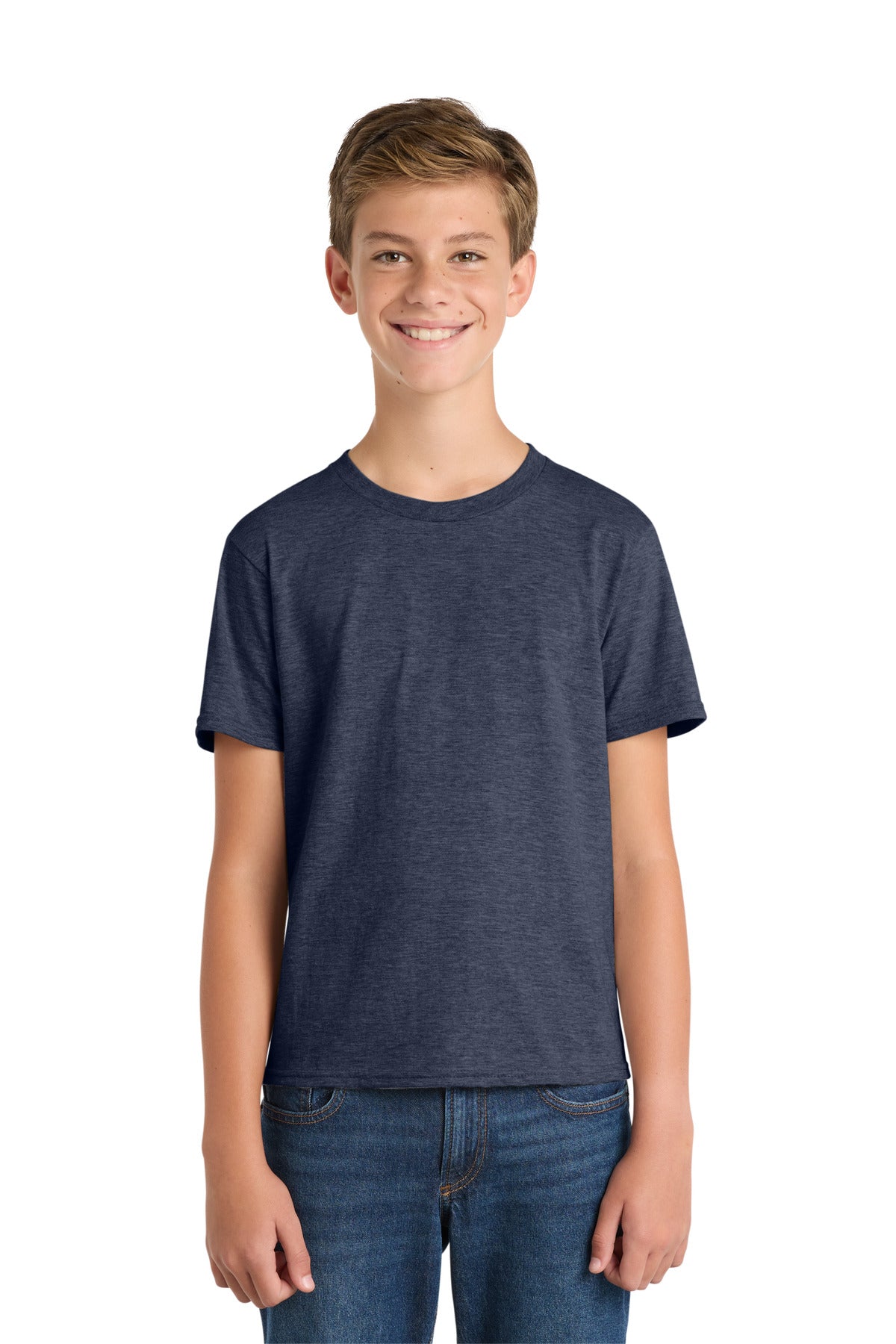 Custom Heather Navy Youth Fan Favorite Tee PC450Y, personalized by SanCanDo Swag in Argyle, TX