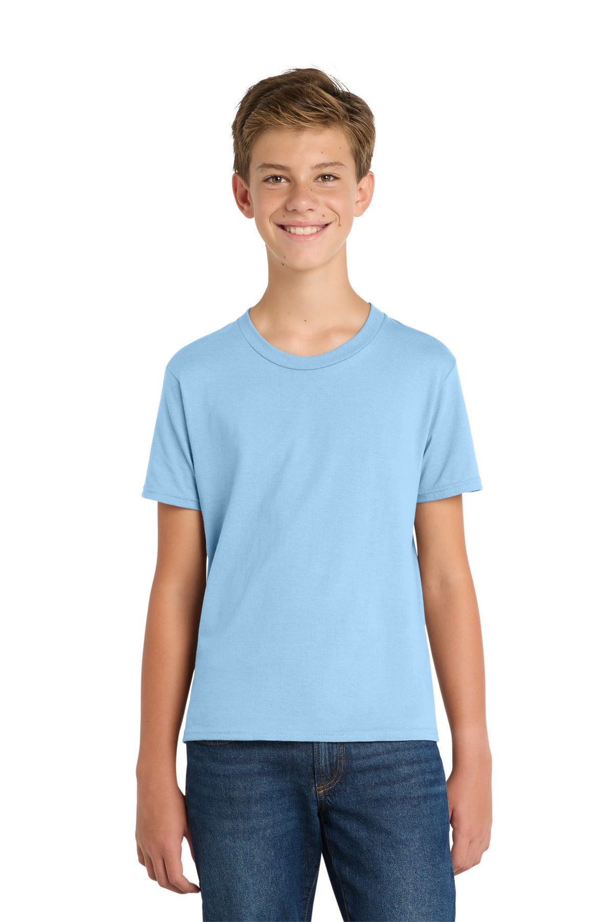 Custom Light Blue Youth Fan Favorite Tee PC450Y, personalized by SanCanDo Swag in Argyle, TX