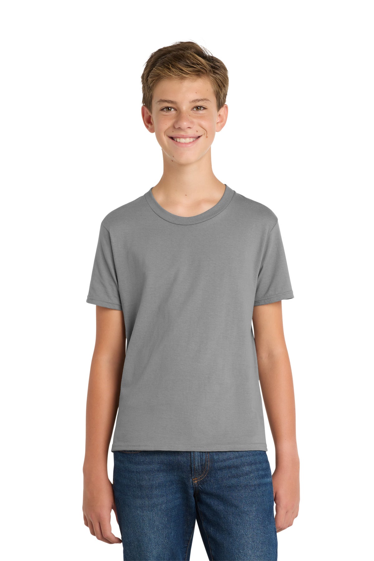 Custom Medium Grey Youth Fan Favorite Tee PC450Y, personalized by SanCanDo Swag in Argyle, TX