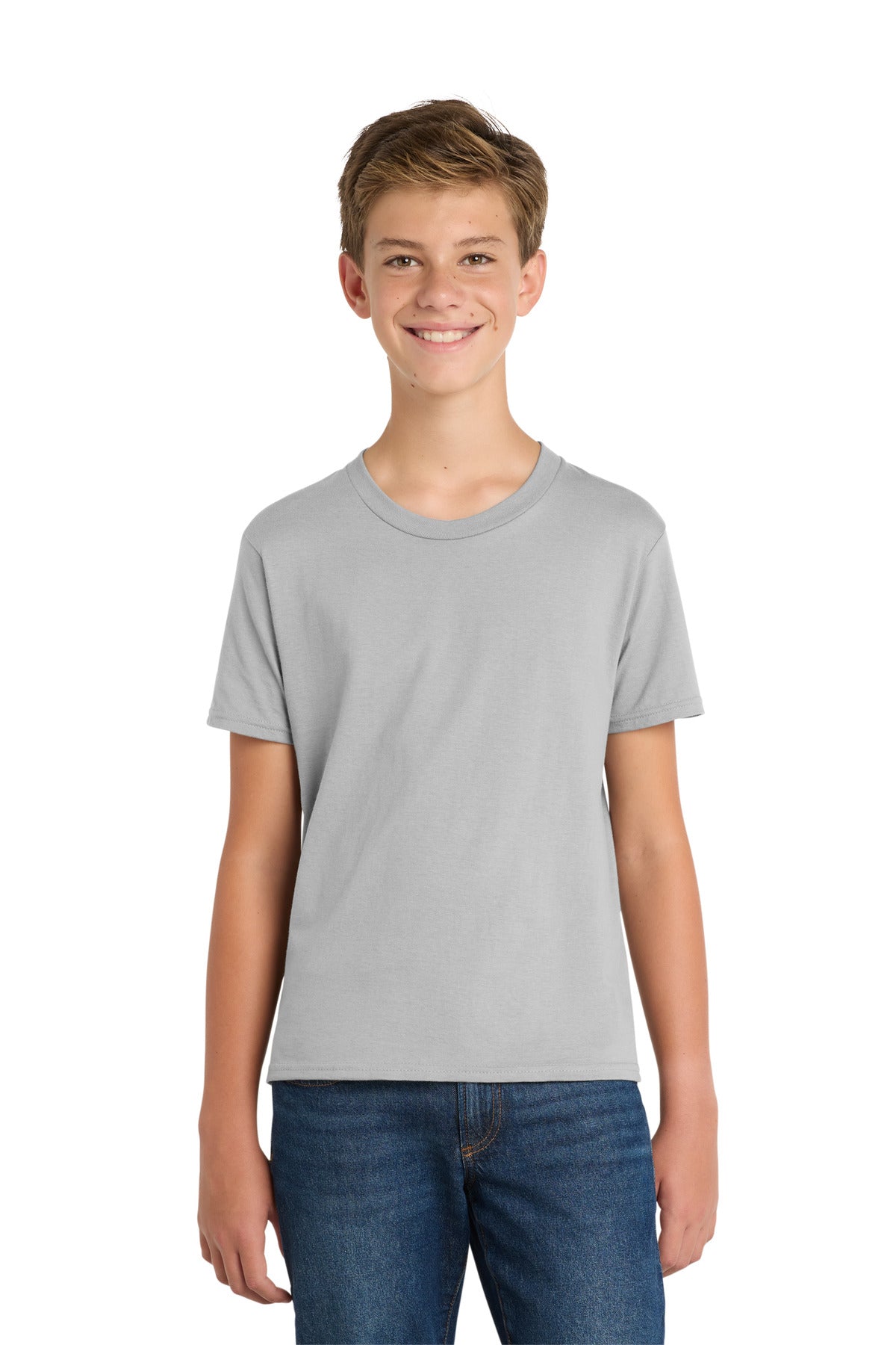 Custom Silver Youth Fan Favorite Tee PC450Y, personalized by SanCanDo Swag in Argyle, TX