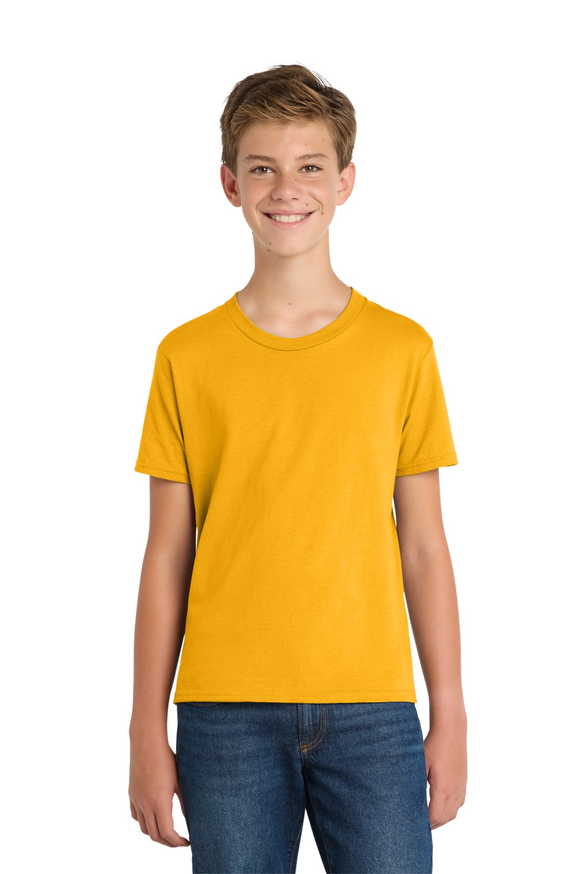 Custom Bright Gold Youth Fan Favorite Tee PC450Y, personalized by SanCanDo Swag in Argyle, TX