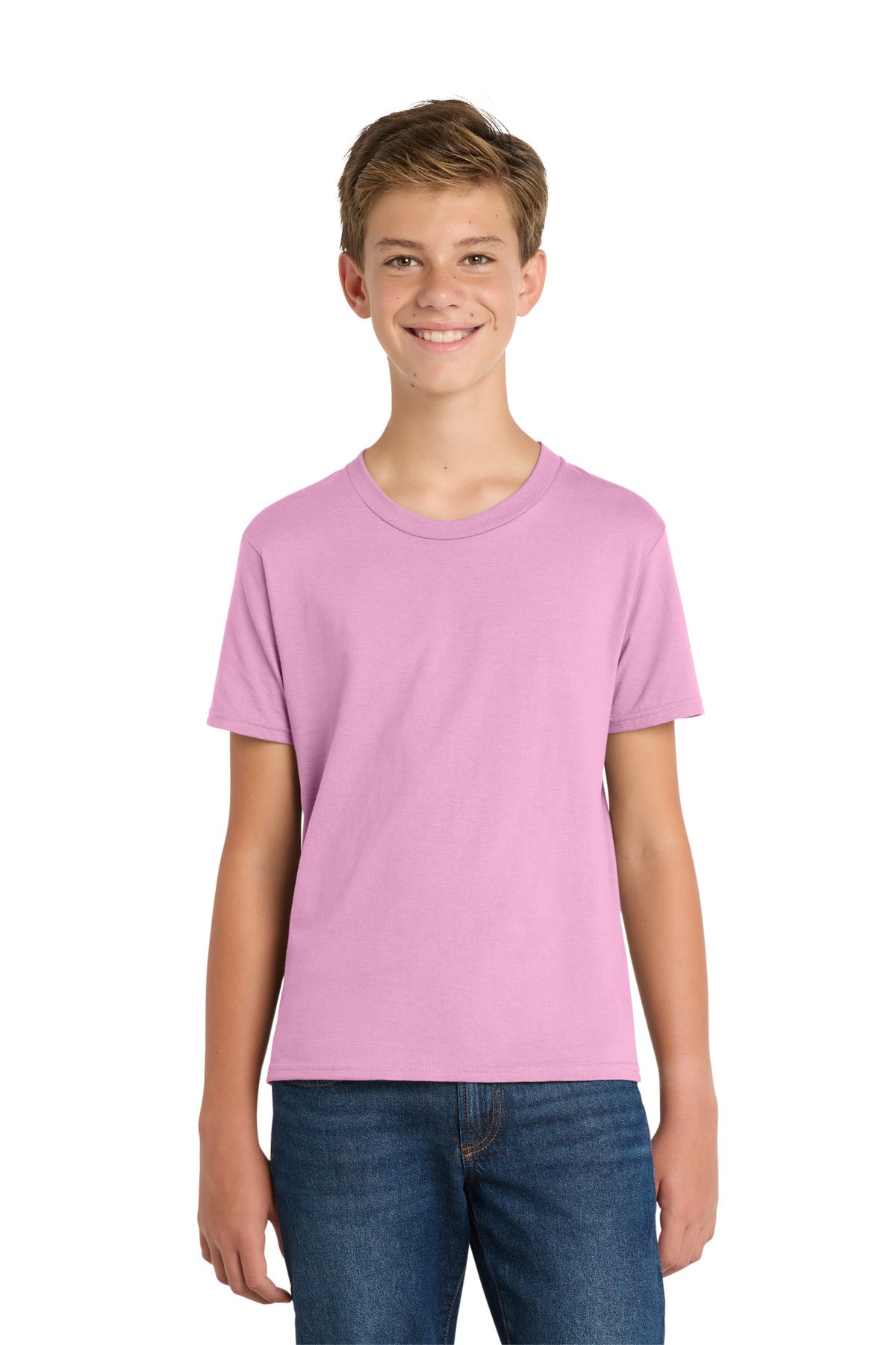 Custom Candy Pink Youth Fan Favorite Tee PC450Y, personalized by SanCanDo Swag in Argyle, TX