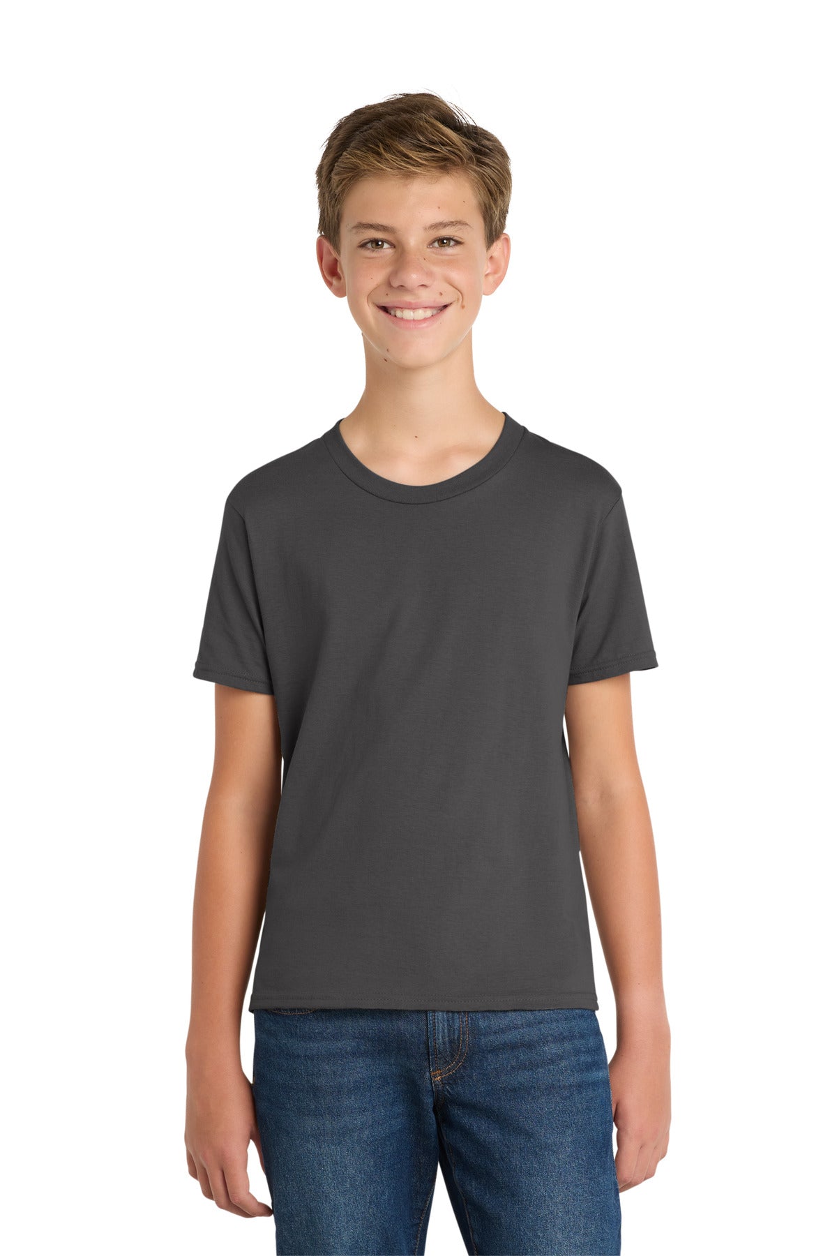 Custom Charcoal Youth Fan Favorite Tee PC450Y, personalized by SanCanDo Swag in Argyle, TX