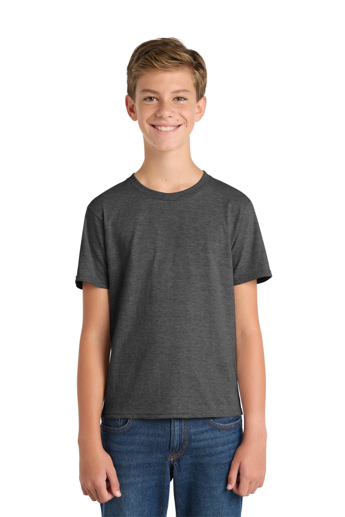 Custom Dark Heather Grey Youth Fan Favorite Tee PC450Y, personalized by SanCanDo Swag in Argyle, TX
