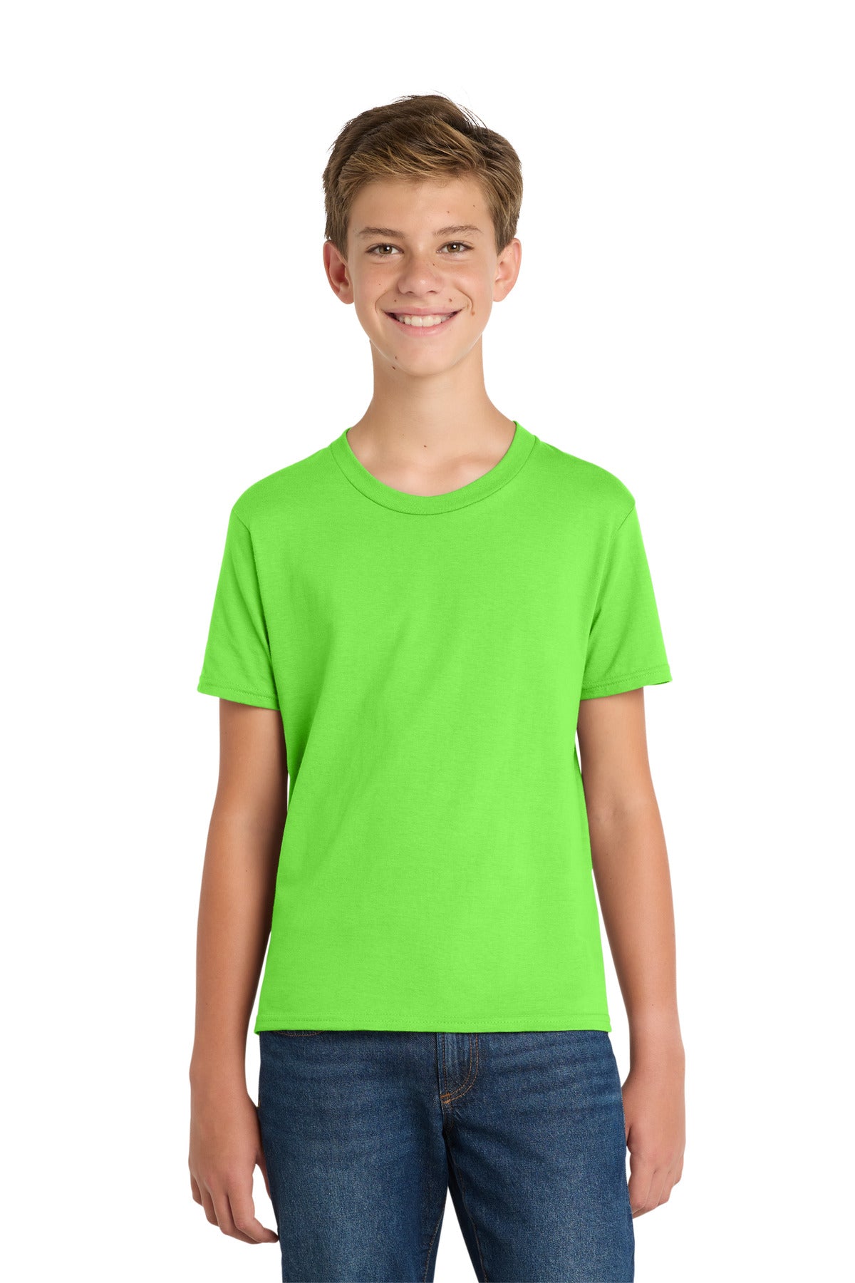 Custom Flash Green Youth Fan Favorite Tee PC450Y, personalized by SanCanDo Swag in Argyle, TX