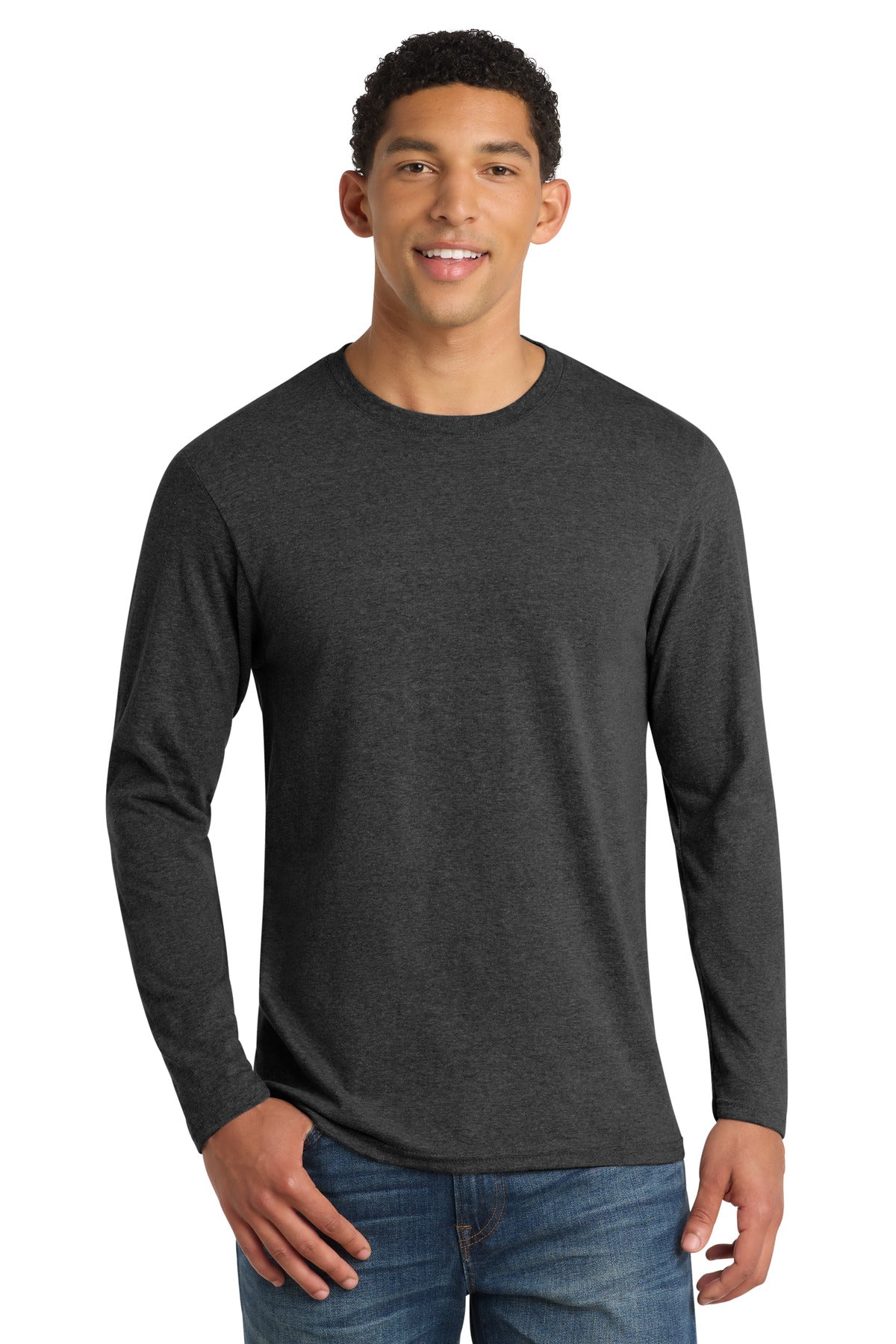 Custom Port & Company Long Sleeve Blend Tee PC455LS in Black Heather, personalized by SanCanDo Swag in Argyle, TX