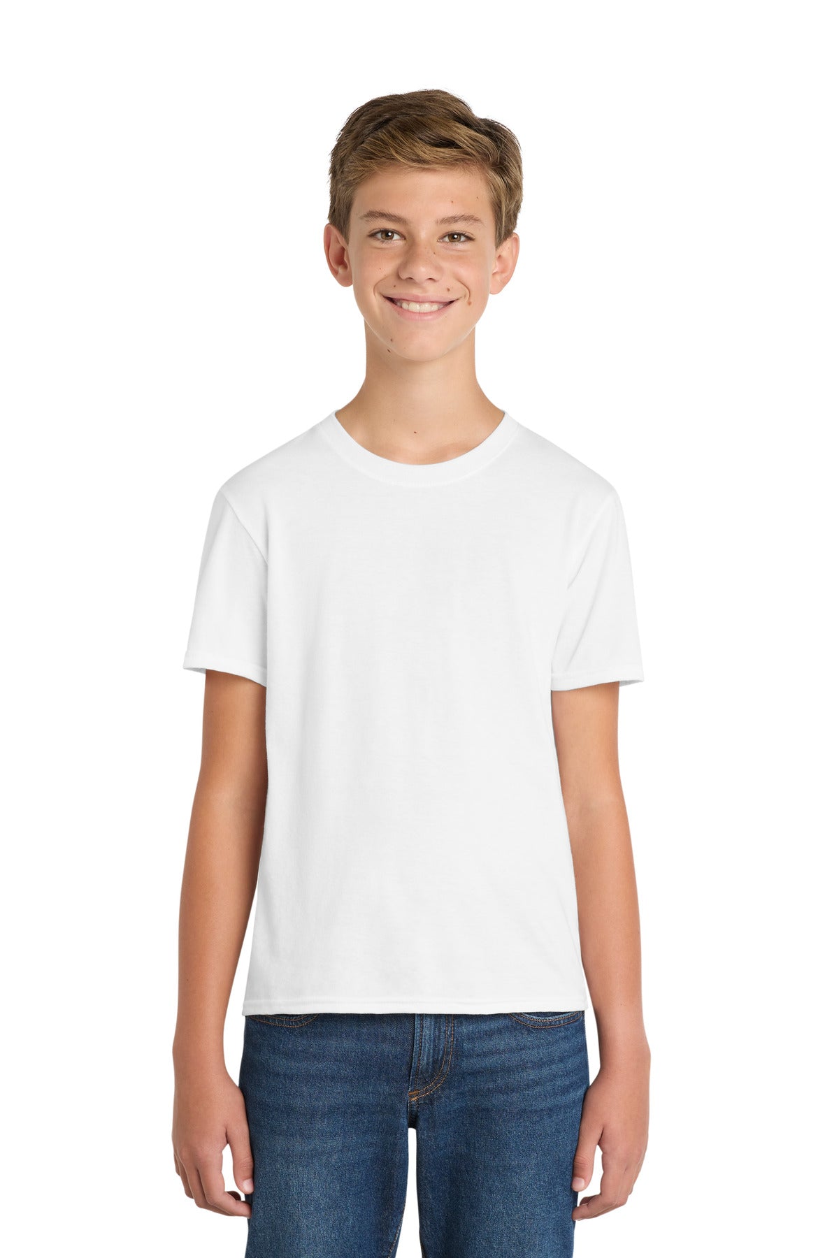 Custom White Youth Fan Favorite Blend Tee PC455Y, personalized by SanCanDo Swag in Argyle, TX