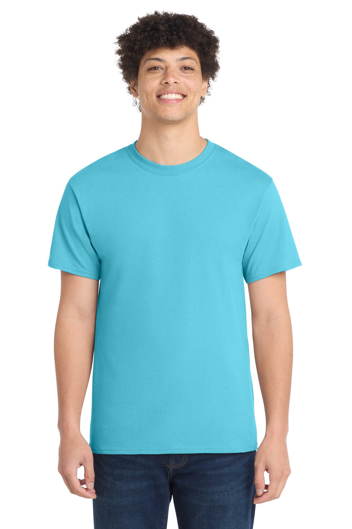 Custom Port & Company Core Cotton Tee PC54 in Aquatic Blue, personalized by SanCanDo Swag in Argyle, TX