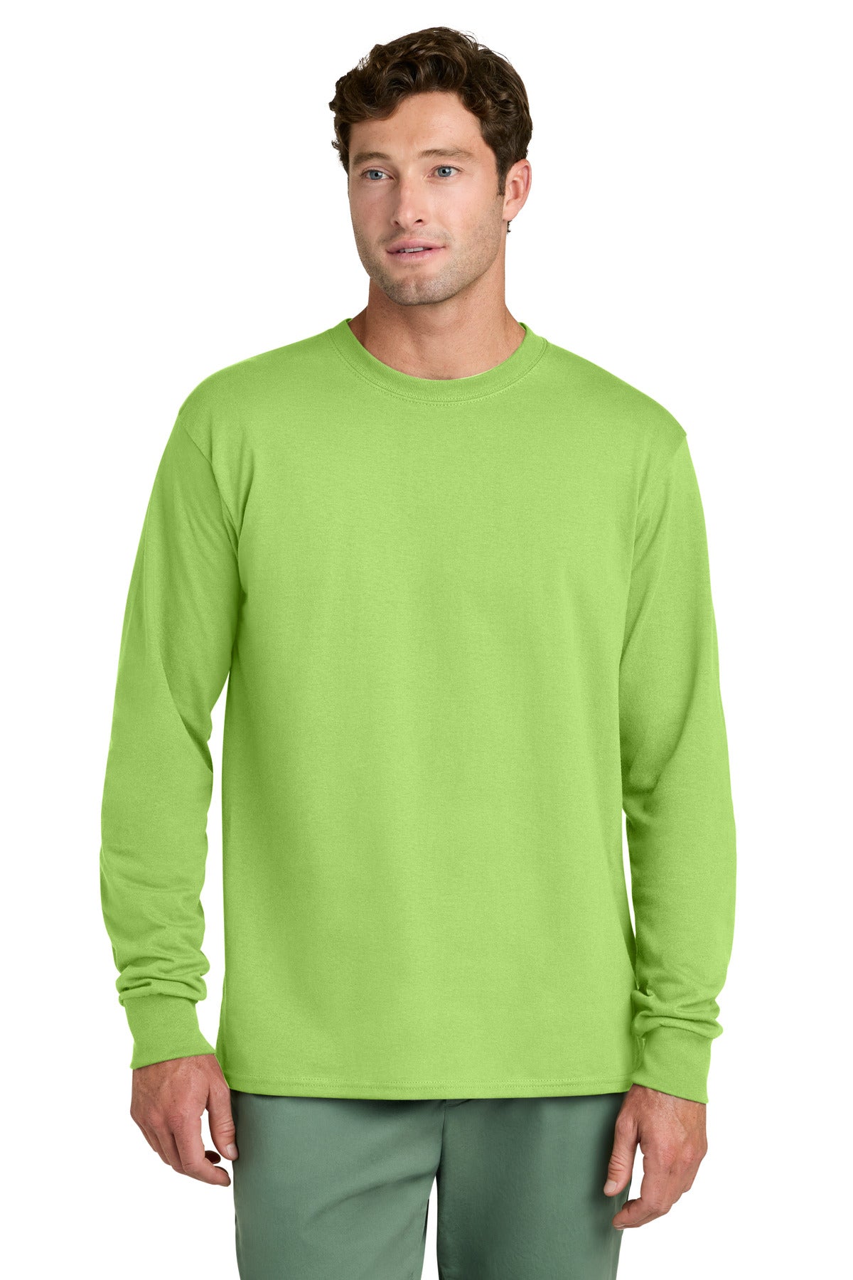 Custom Port & Company Long Sleeve Tee PC54LS in Lime, personalized by SanCanDo Swag in Argyle, TX