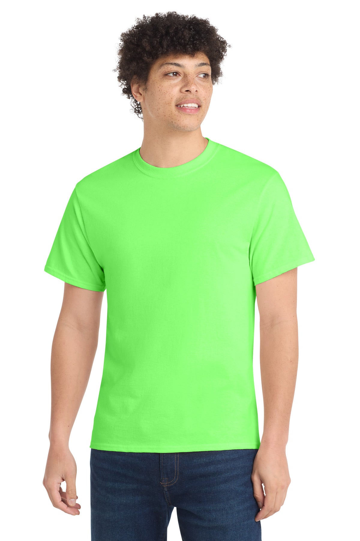 Custom Port & Company Tall Core Cotton Tee PC54T in Neon Green, personalized by SanCanDo Swag in Argyle, TX