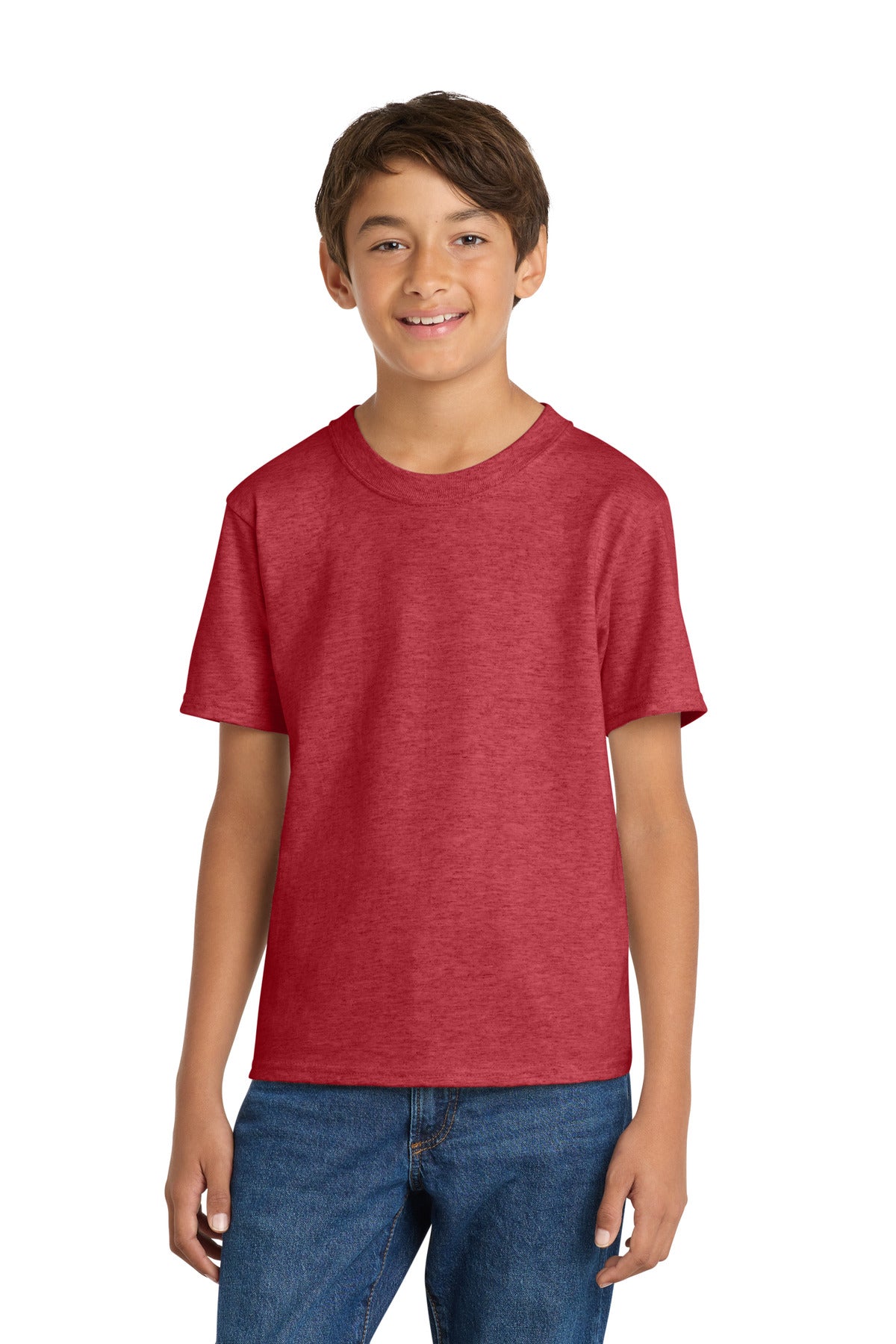 Custom Heather Red Youth Core Cotton Tee PC54Y, personalized by SanCanDo Swag in Argyle, TX