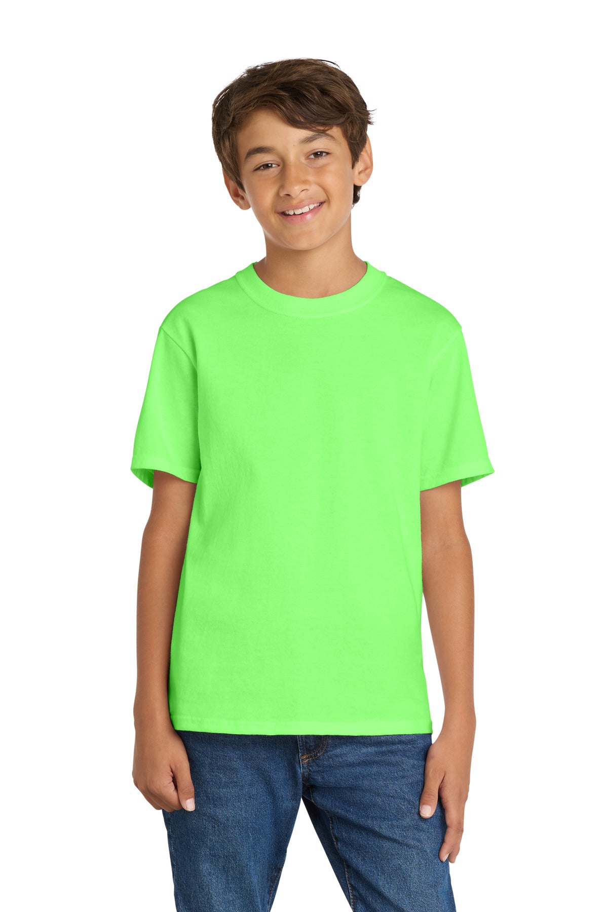 Custom Neon Green Youth Core Cotton Tee PC54Y, personalized by SanCanDo Swag in Argyle, TX