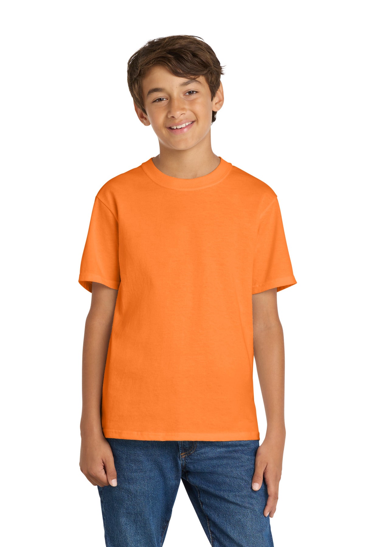 Custom Neon Orange Youth Core Cotton Tee PC54Y, personalized by SanCanDo Swag in Argyle, TX
