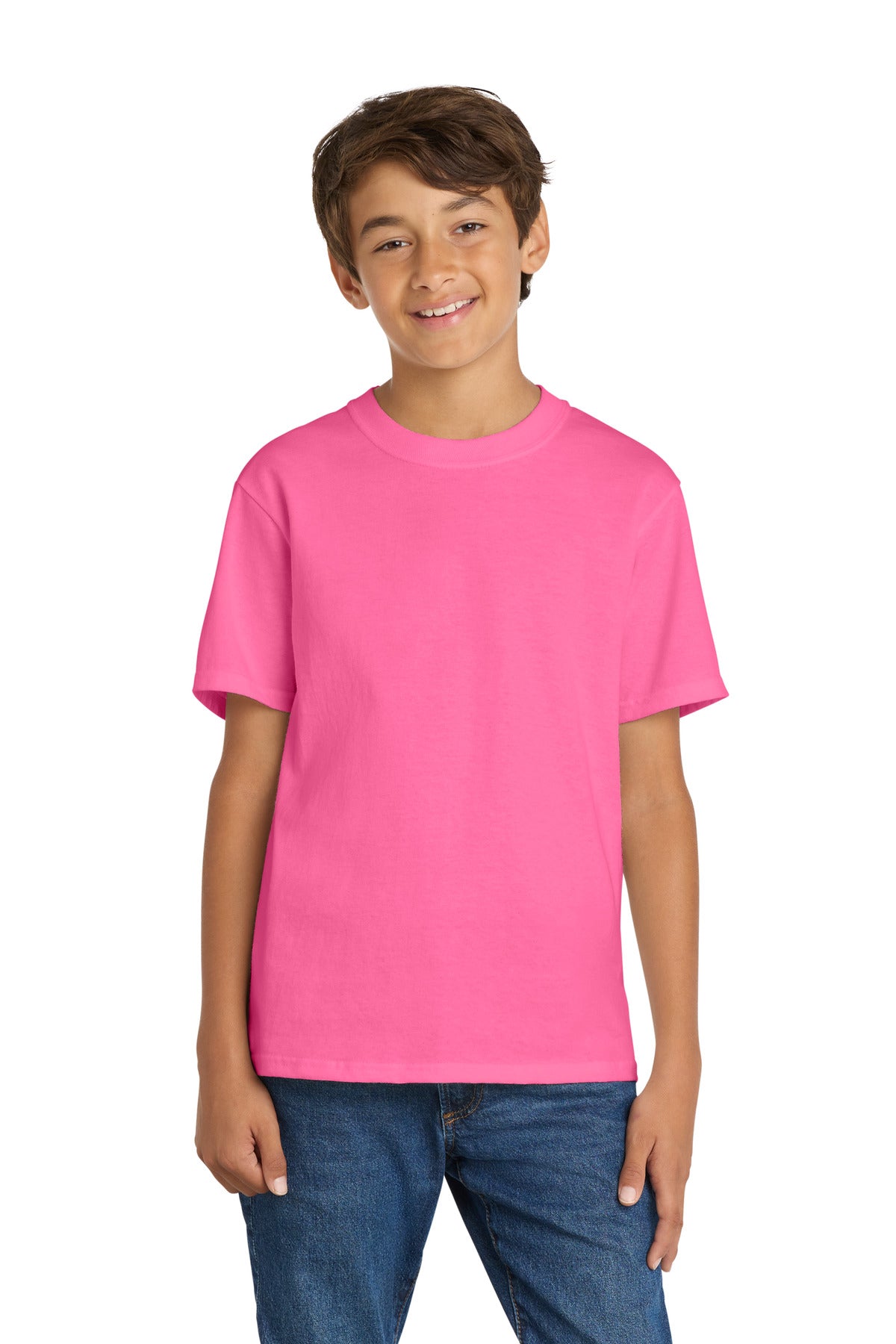 Custom Neon Pink Youth Core Cotton Tee PC54Y, personalized by SanCanDo Swag in Argyle, TX