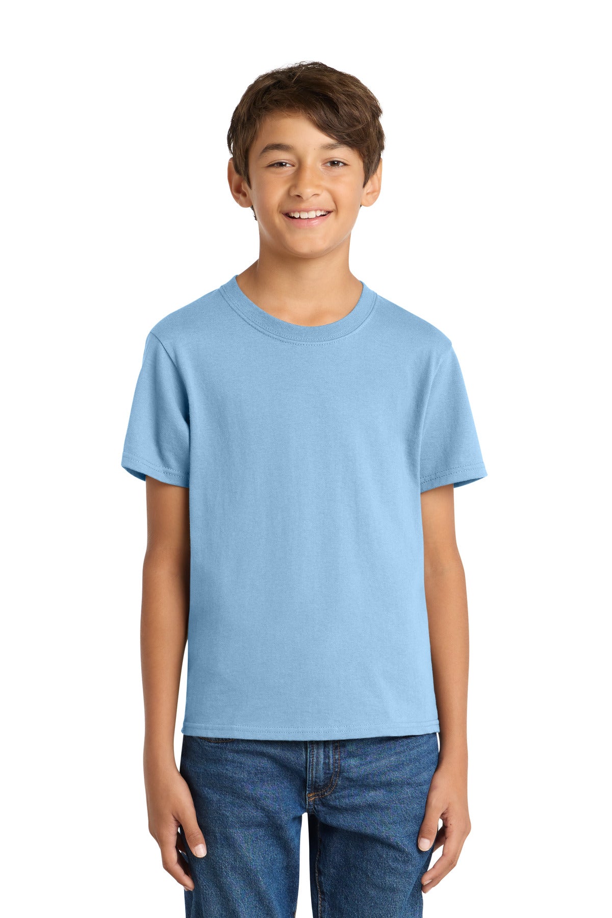 Custom Light Blue Youth Core Cotton Tee PC54Y, personalized by SanCanDo Swag in Argyle, TX