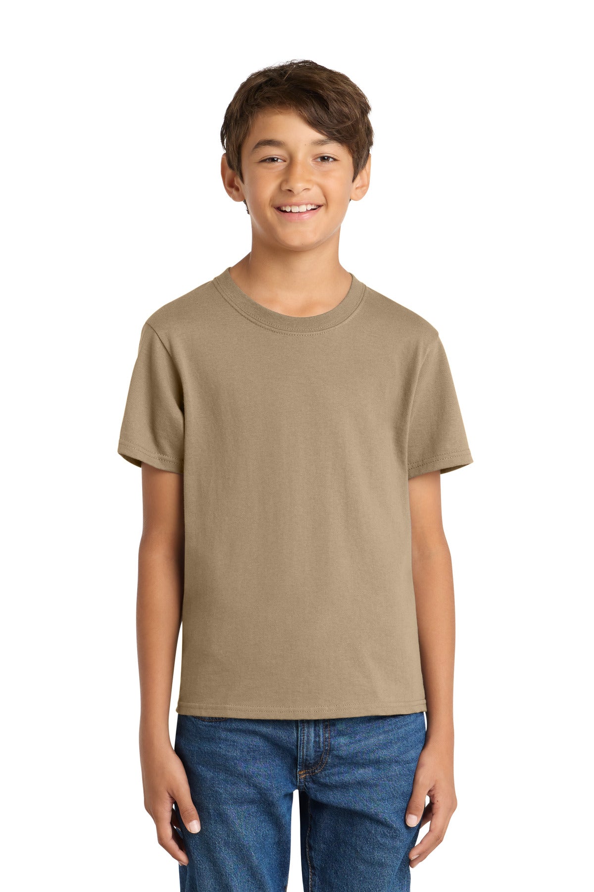 Custom Sand Youth Core Cotton Tee PC54Y, personalized by SanCanDo Swag in Argyle, TX