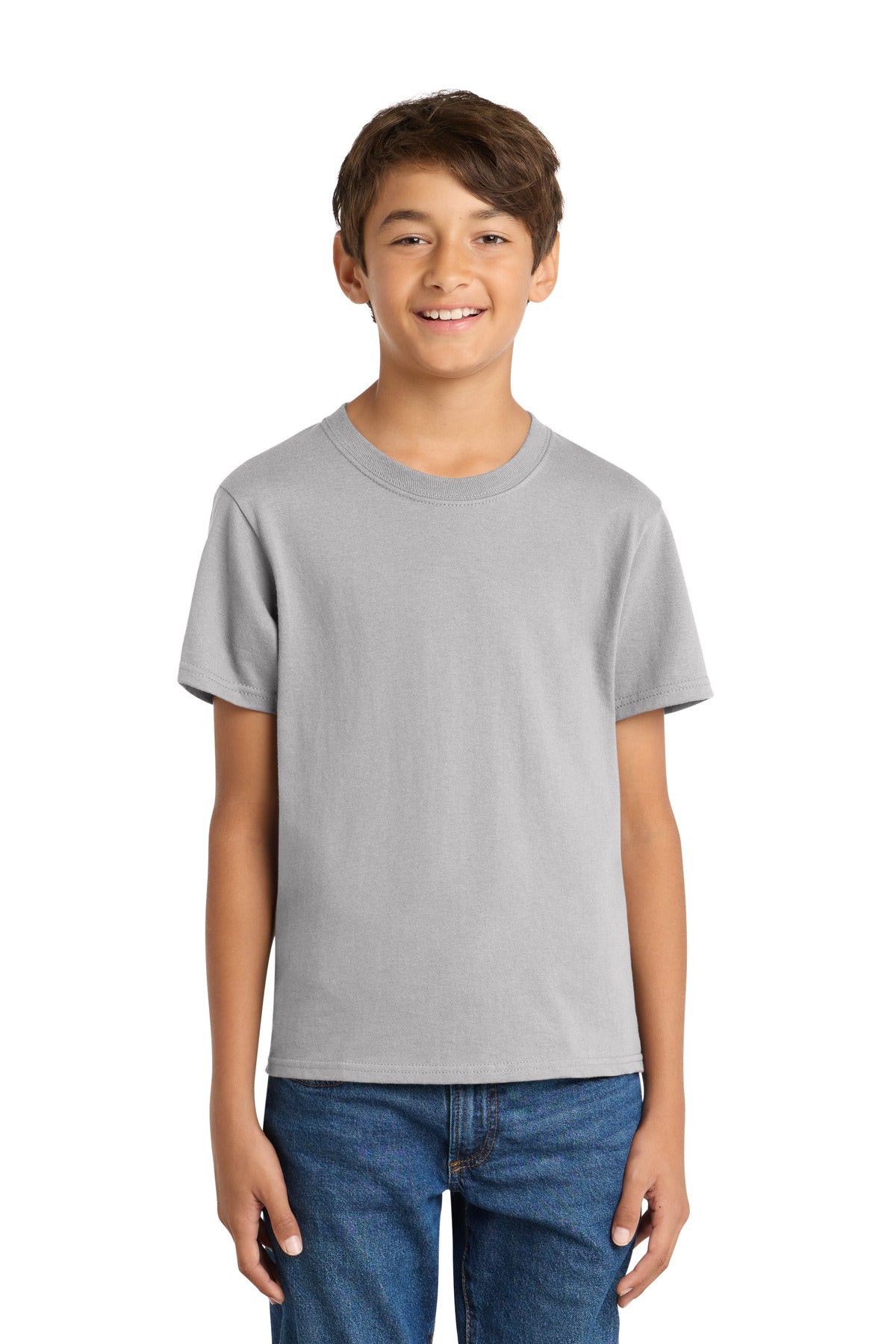 Custom Silver Youth Core Cotton Tee PC54Y, personalized by SanCanDo Swag in Argyle, TX