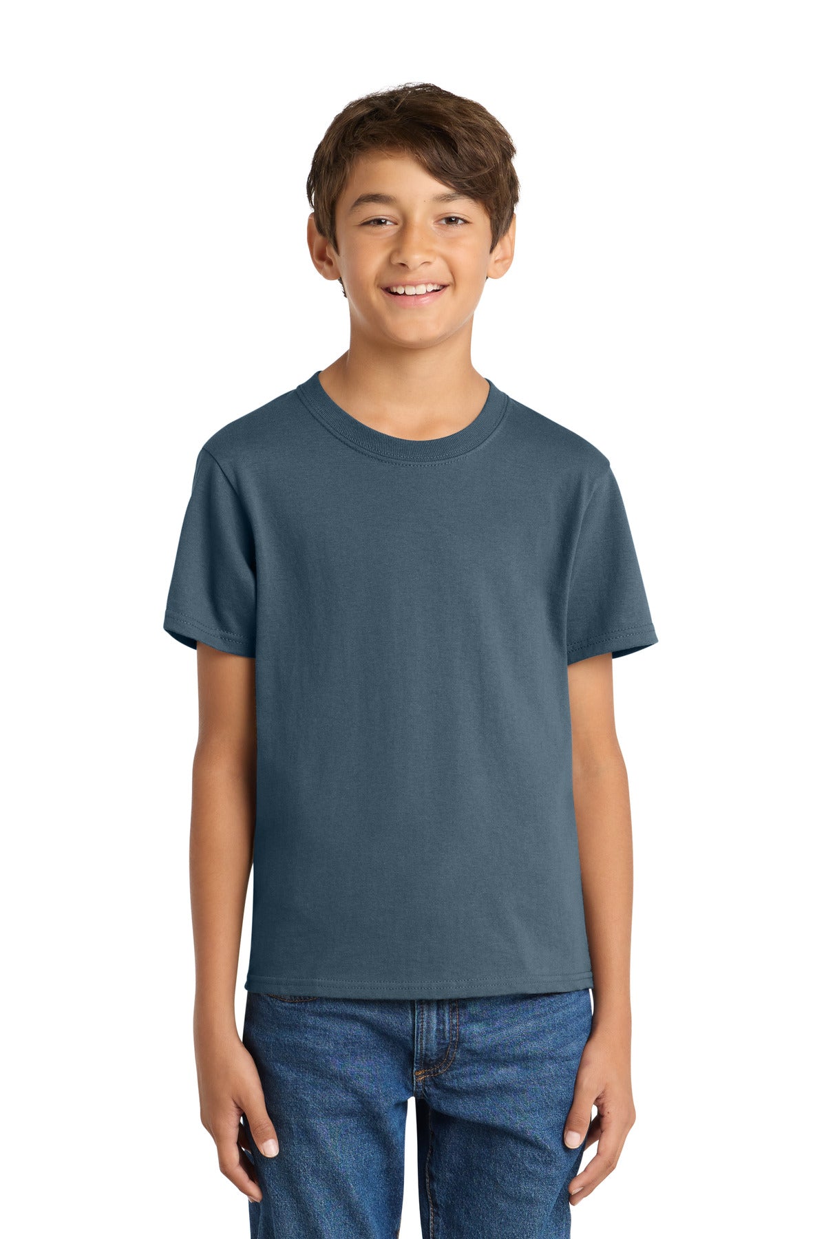 Custom Steel Blue Youth Core Cotton Tee PC54Y, personalized by SanCanDo Swag in Argyle, TX