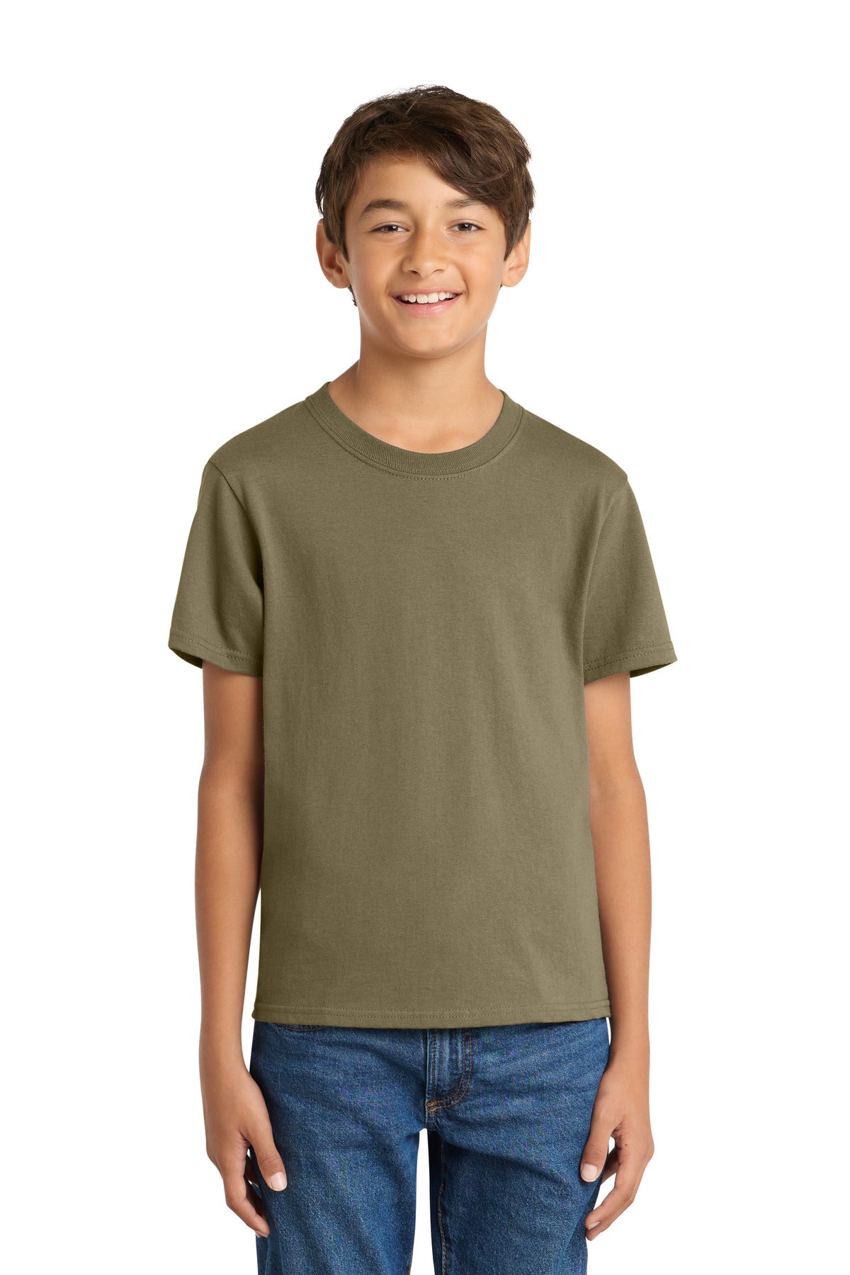 Custom Coyote Brown Youth Core Cotton Tee PC54Y, personalized by SanCanDo Swag in Argyle, TX