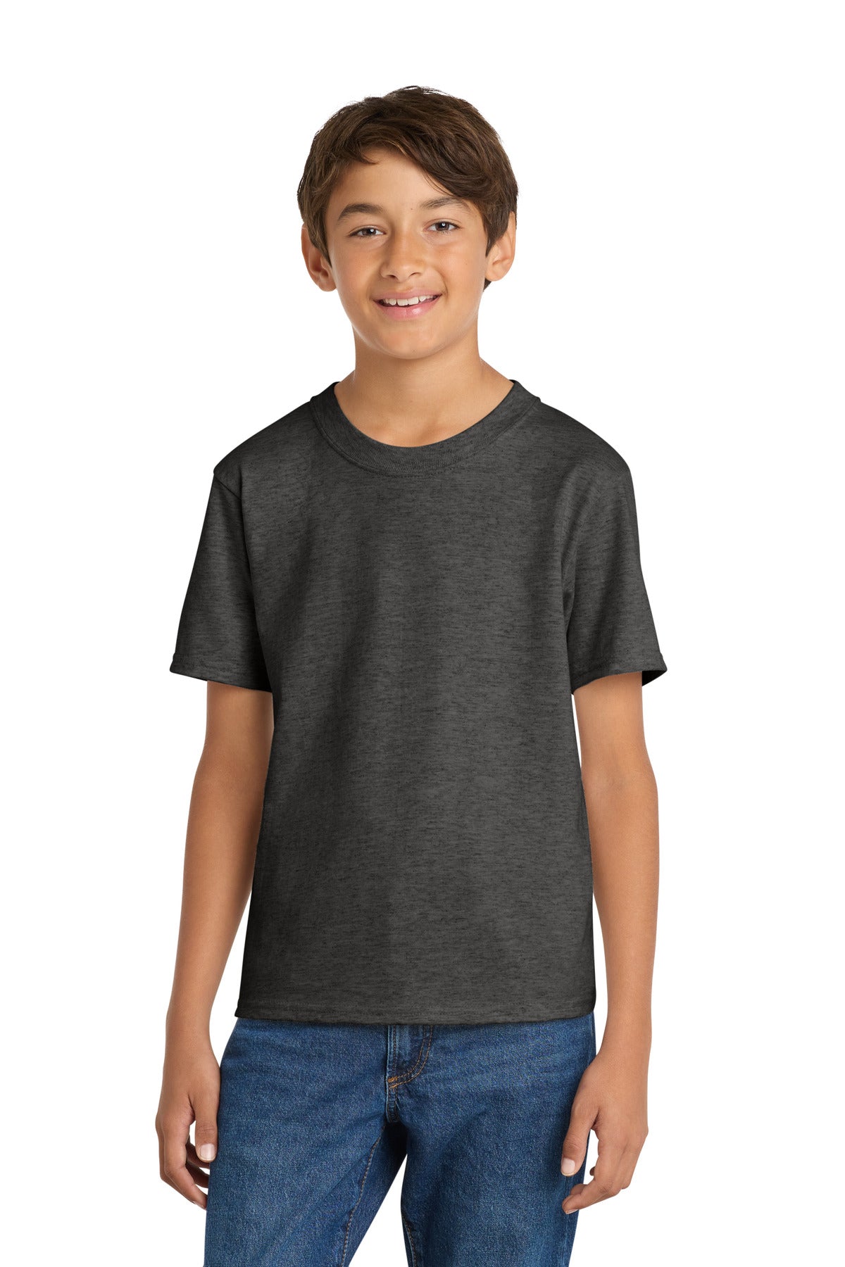 Custom Dark Heather Grey Youth Core Cotton Tee PC54Y, personalized by SanCanDo Swag in Argyle, TX