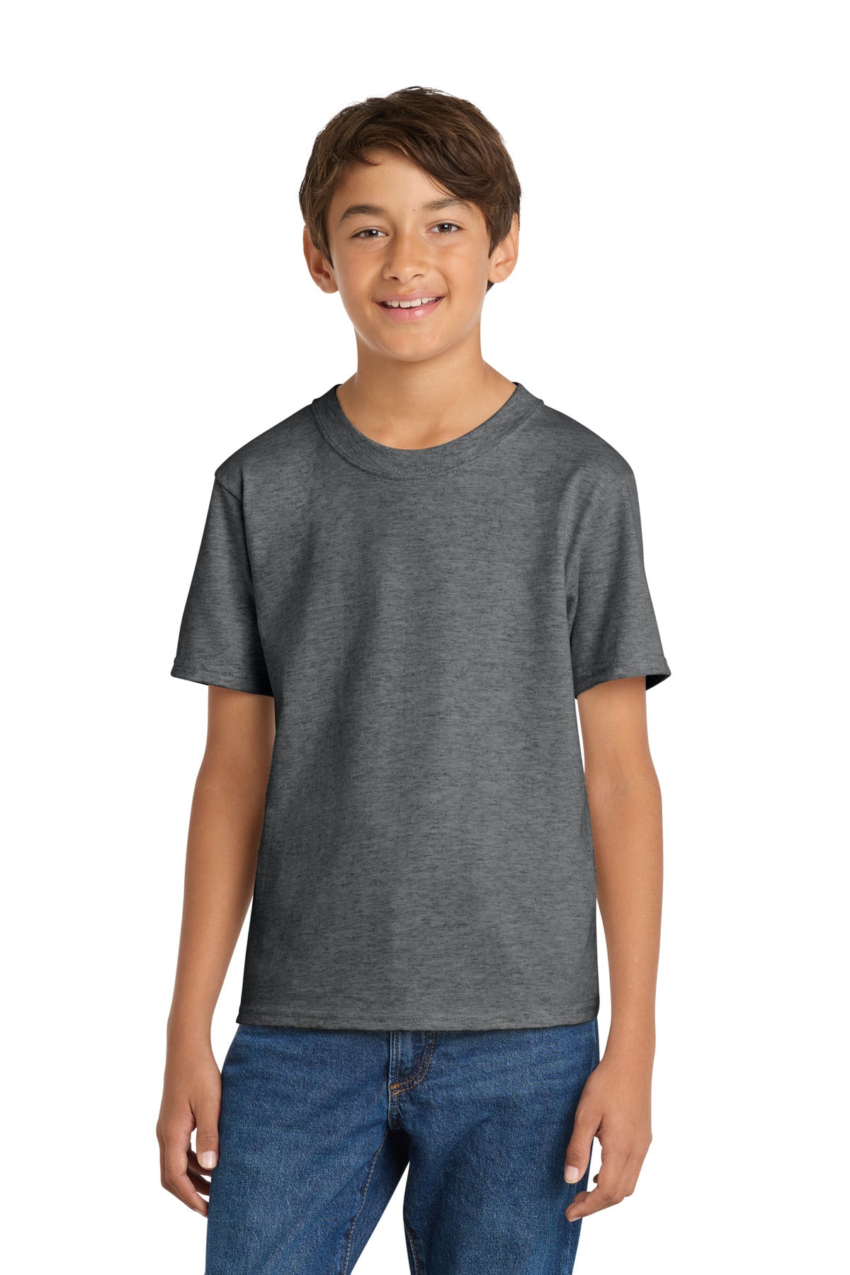 Custom Graphite Heather Youth Core Cotton Tee PC54Y, personalized by SanCanDo Swag in Argyle, TX
