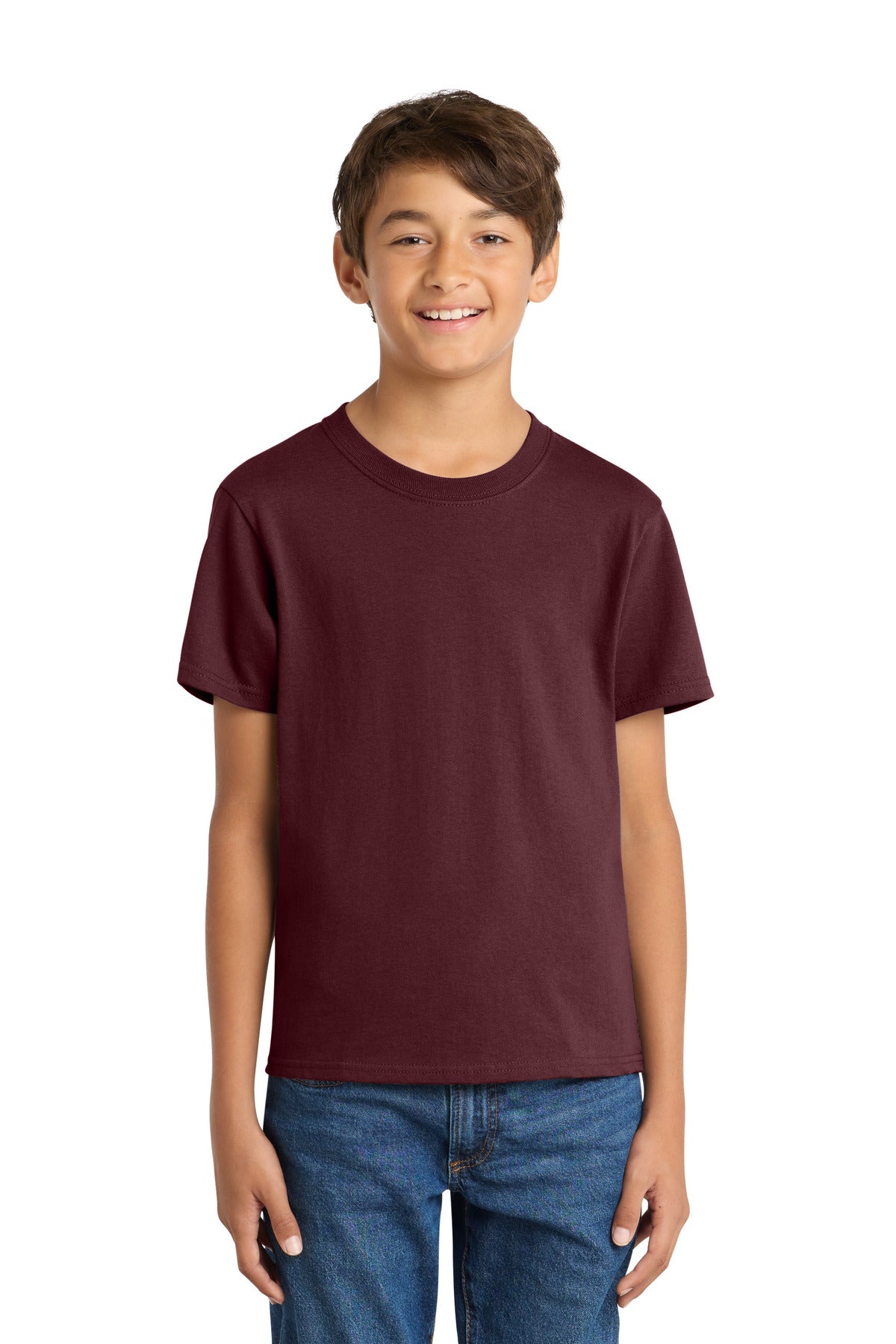 Custom Athletic Maroon Youth Core Cotton Tee PC54Y, personalized by SanCanDo Swag in Argyle, TX